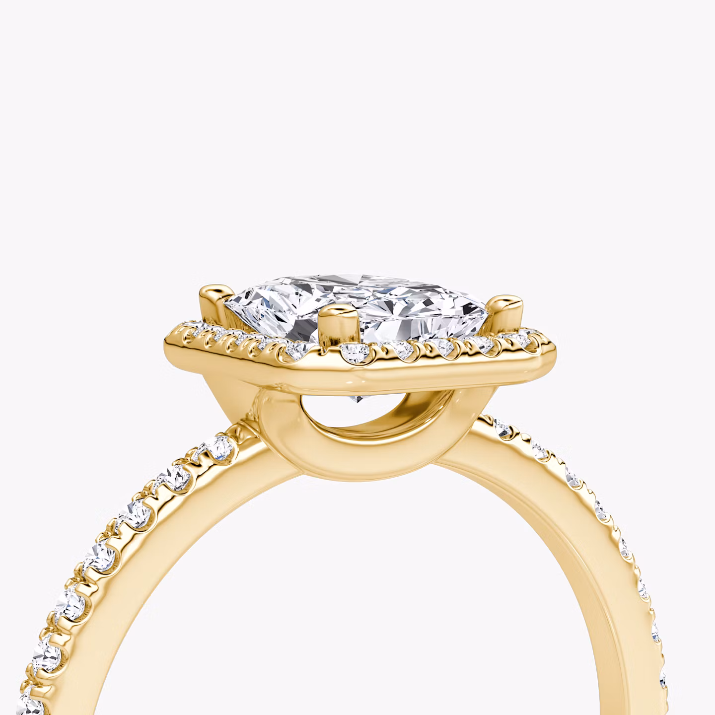 The Halo | Radiant | 18k | Yellow Gold | bandAccent: Pavé | haloSize: original | diamondOrientation: vertical | caratWeight: other