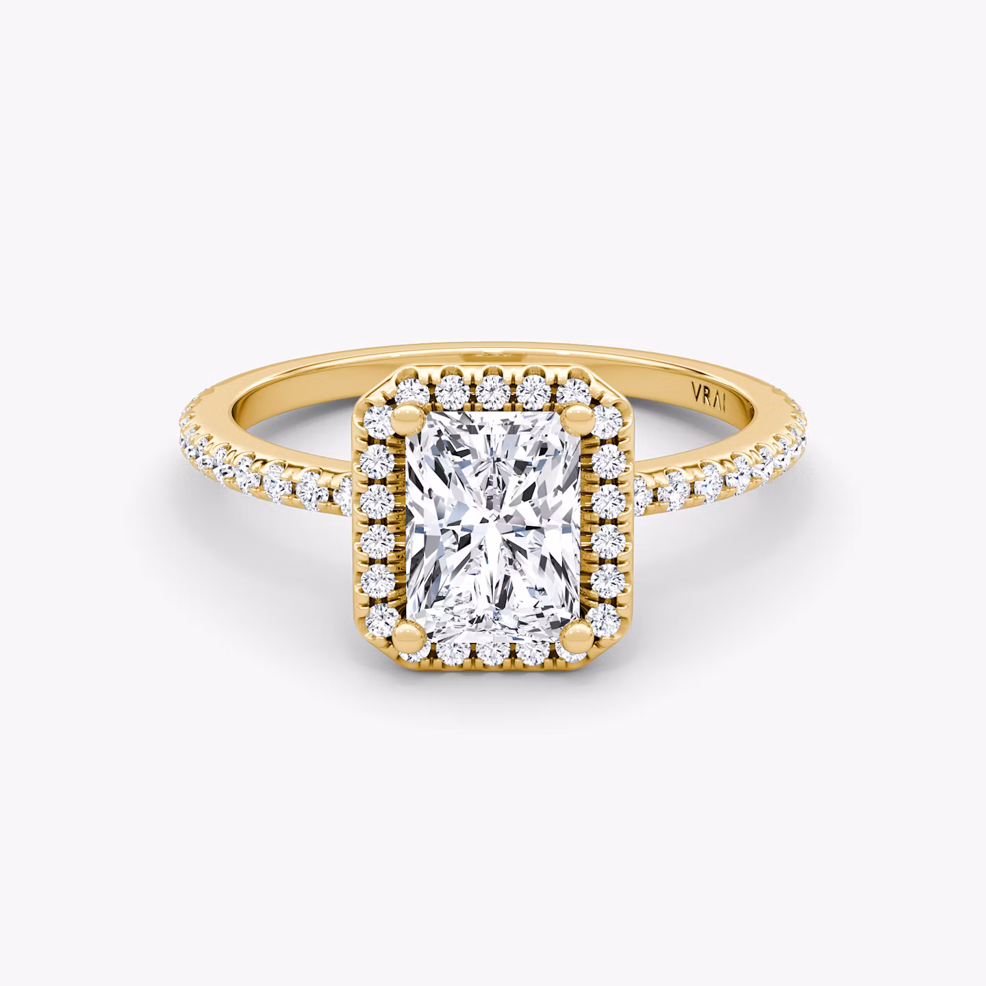 The Halo | Radiant | 18k | Yellow Gold | bandAccent: Pavé | haloSize: original | diamondOrientation: vertical | caratWeight: other