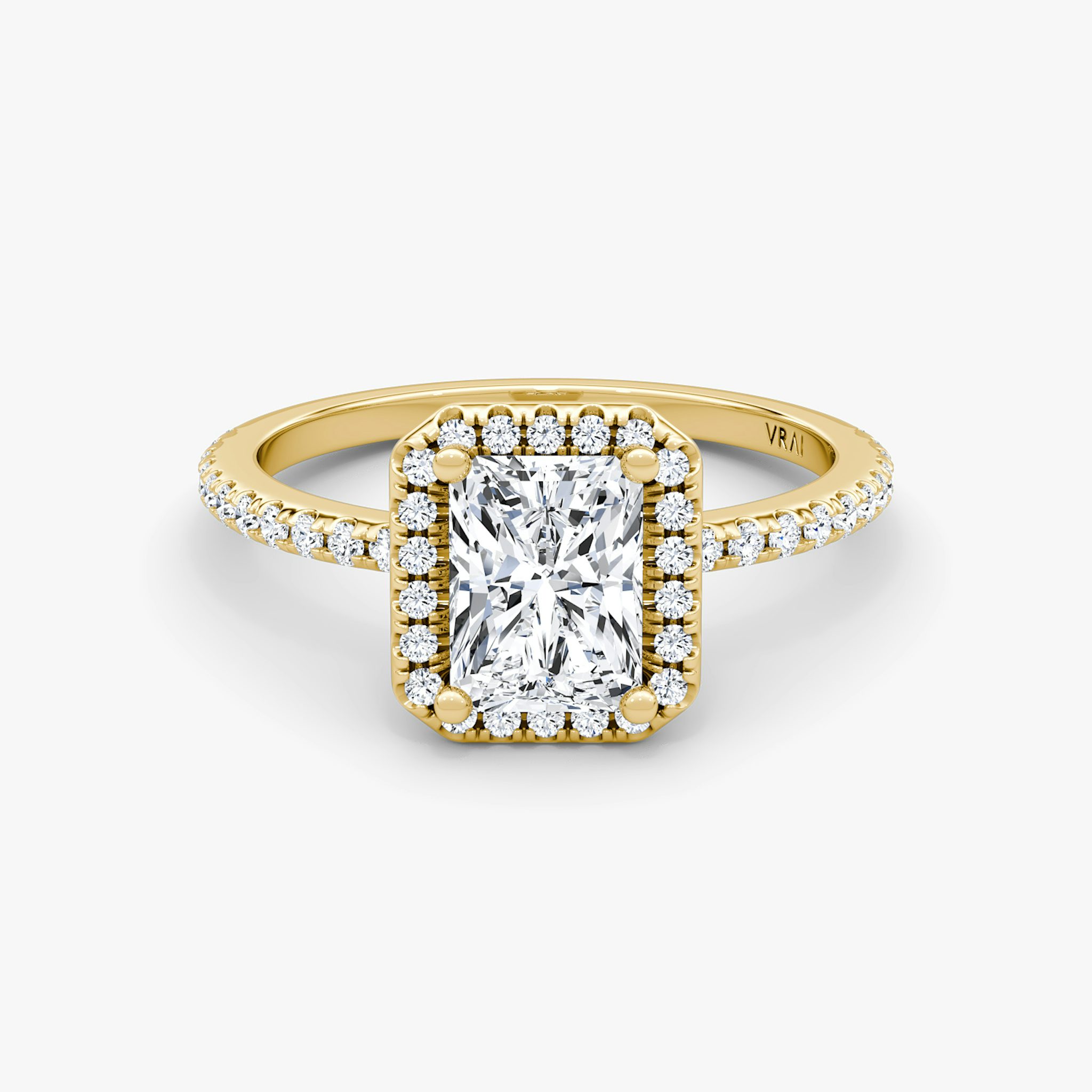 The Halo | Radiant | 18k | Yellow Gold | bandAccent: Pavé | haloSize: original | diamondOrientation: vertical | caratWeight: other