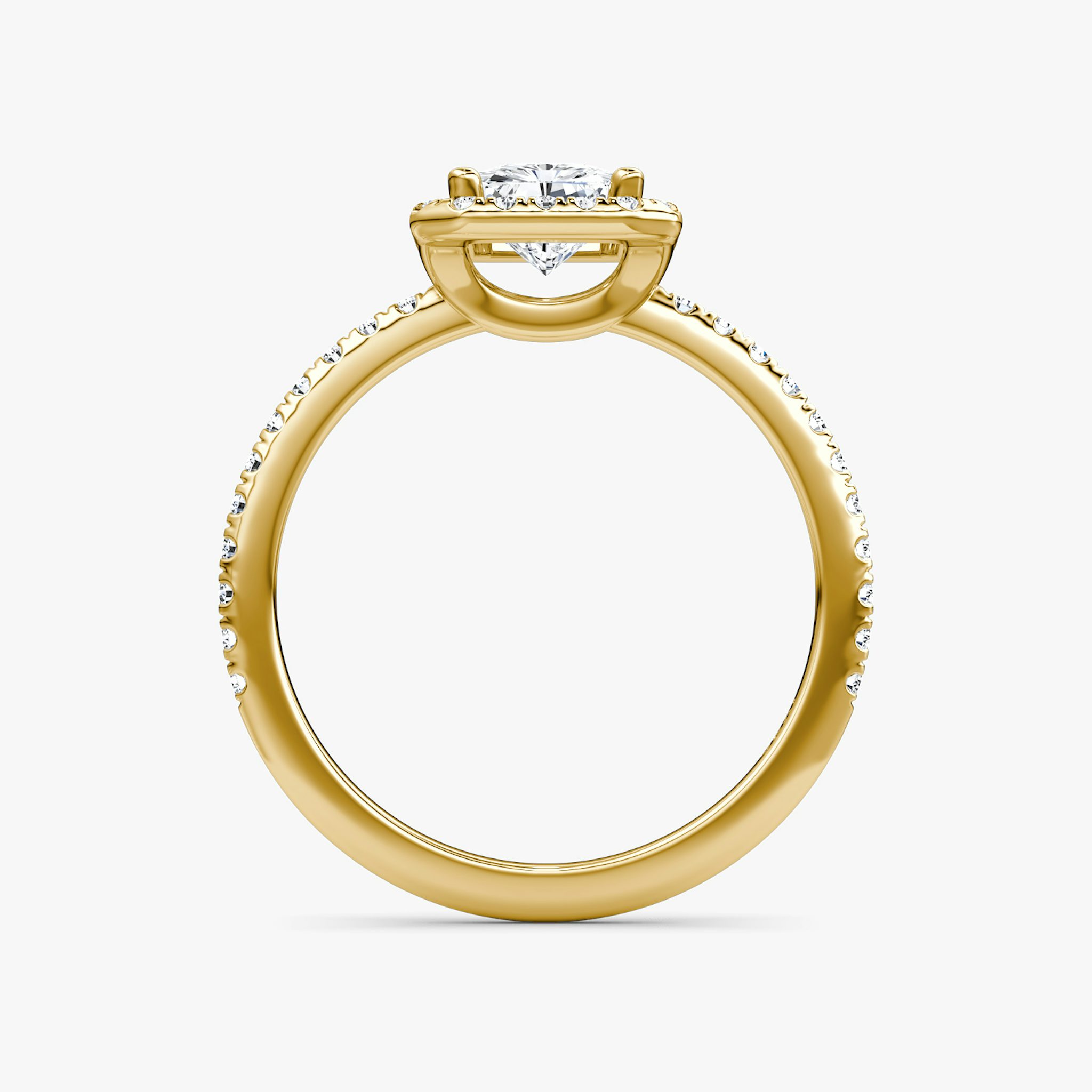 The Halo | Radiant | 18k | Yellow Gold | bandAccent: Pavé | haloSize: original | diamondOrientation: vertical | caratWeight: other