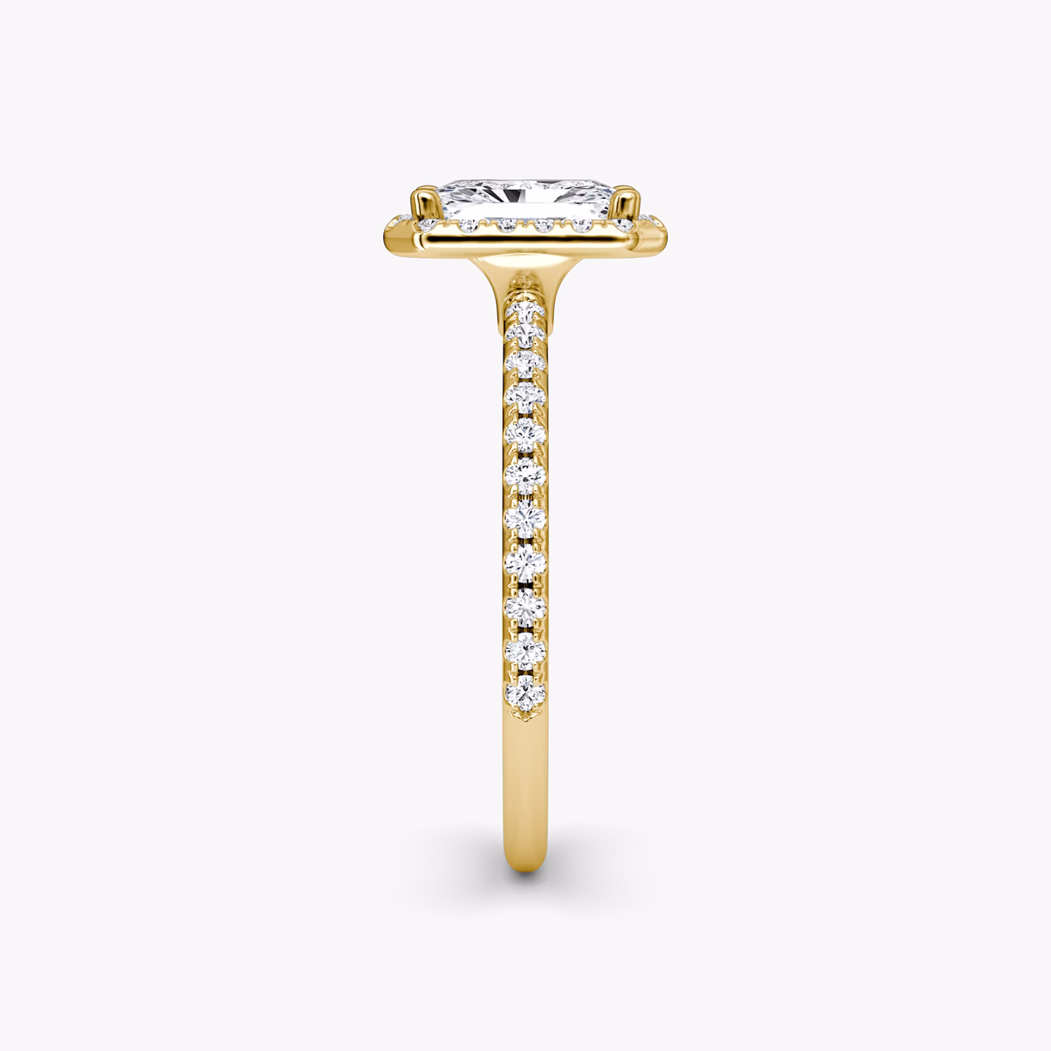 The Halo | Radiant | 18k | Yellow Gold | bandAccent: Pavé | haloSize: original | diamondOrientation: vertical | caratWeight: other