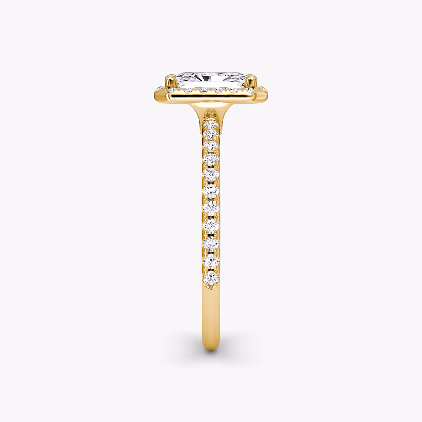 The Halo | Radiant | 18k | Yellow Gold | bandAccent: Pavé | haloSize: original | diamondOrientation: vertical | caratWeight: other