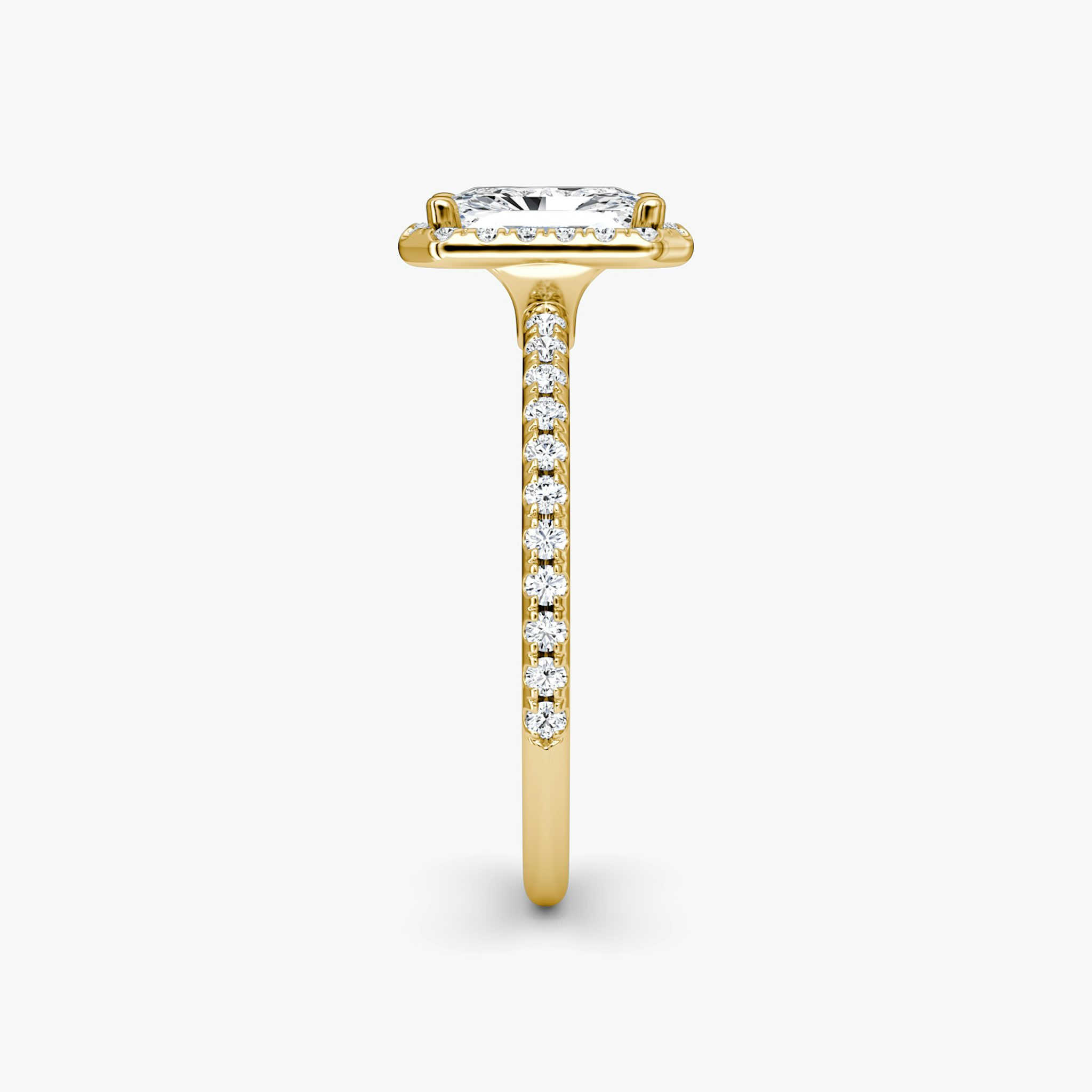 The Halo | Radiant | 18k | Yellow Gold | bandAccent: Pavé | haloSize: original | diamondOrientation: vertical | caratWeight: other