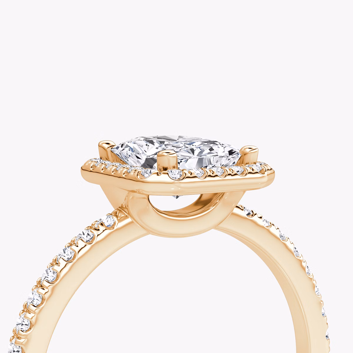 The Halo | Radiant | 14k | Rose Gold | bandAccent: Pavé | haloSize: original | diamondOrientation: vertical | caratWeight: other