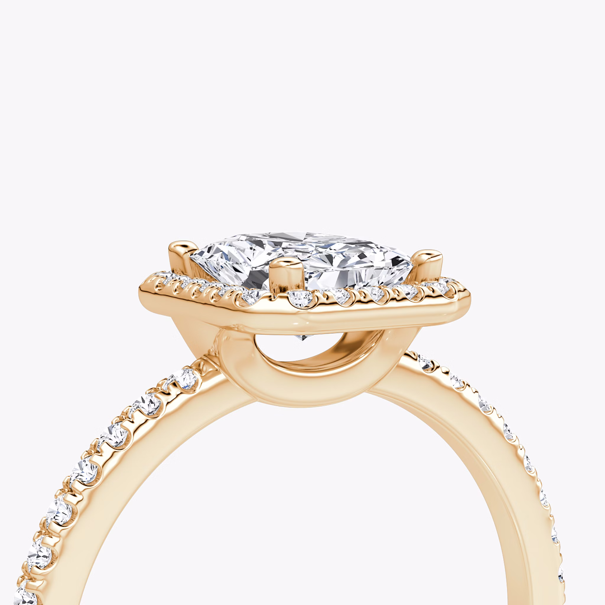 The Halo | Radiant | 14k | Rose Gold | bandAccent: Pavé | haloSize: original | diamondOrientation: vertical | caratWeight: other
