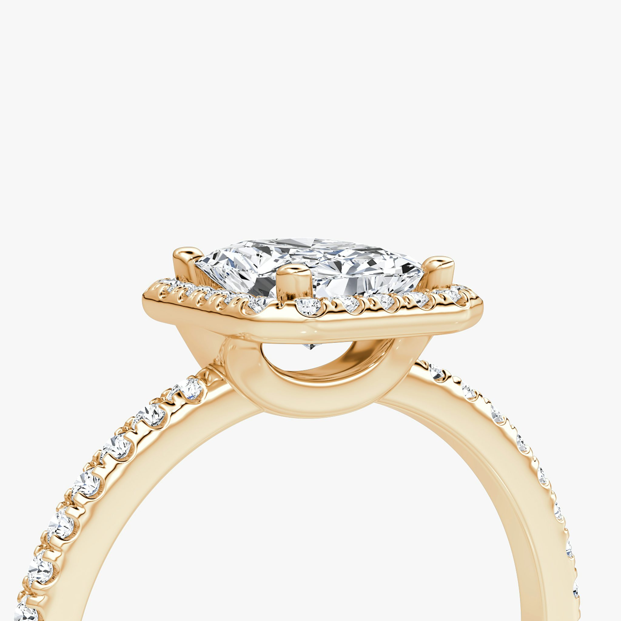 The Halo | Radiant | 14k | Rose Gold | bandAccent: Pavé | haloSize: original | diamondOrientation: vertical | caratWeight: other
