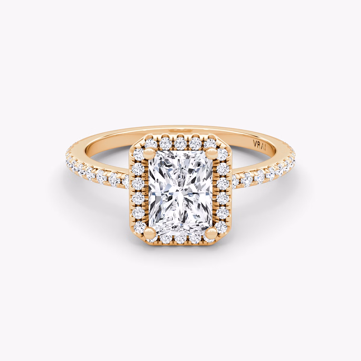 The Halo | Radiant | 14k | Rose Gold | bandAccent: Pavé | haloSize: original | diamondOrientation: vertical | caratWeight: other