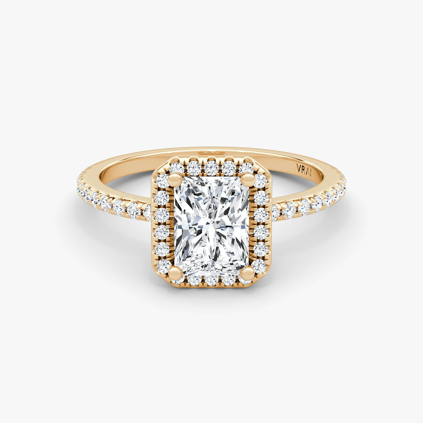 The Halo | Radiant | 14k | Rose Gold | bandAccent: Pavé | haloSize: original | diamondOrientation: vertical | caratWeight: other
