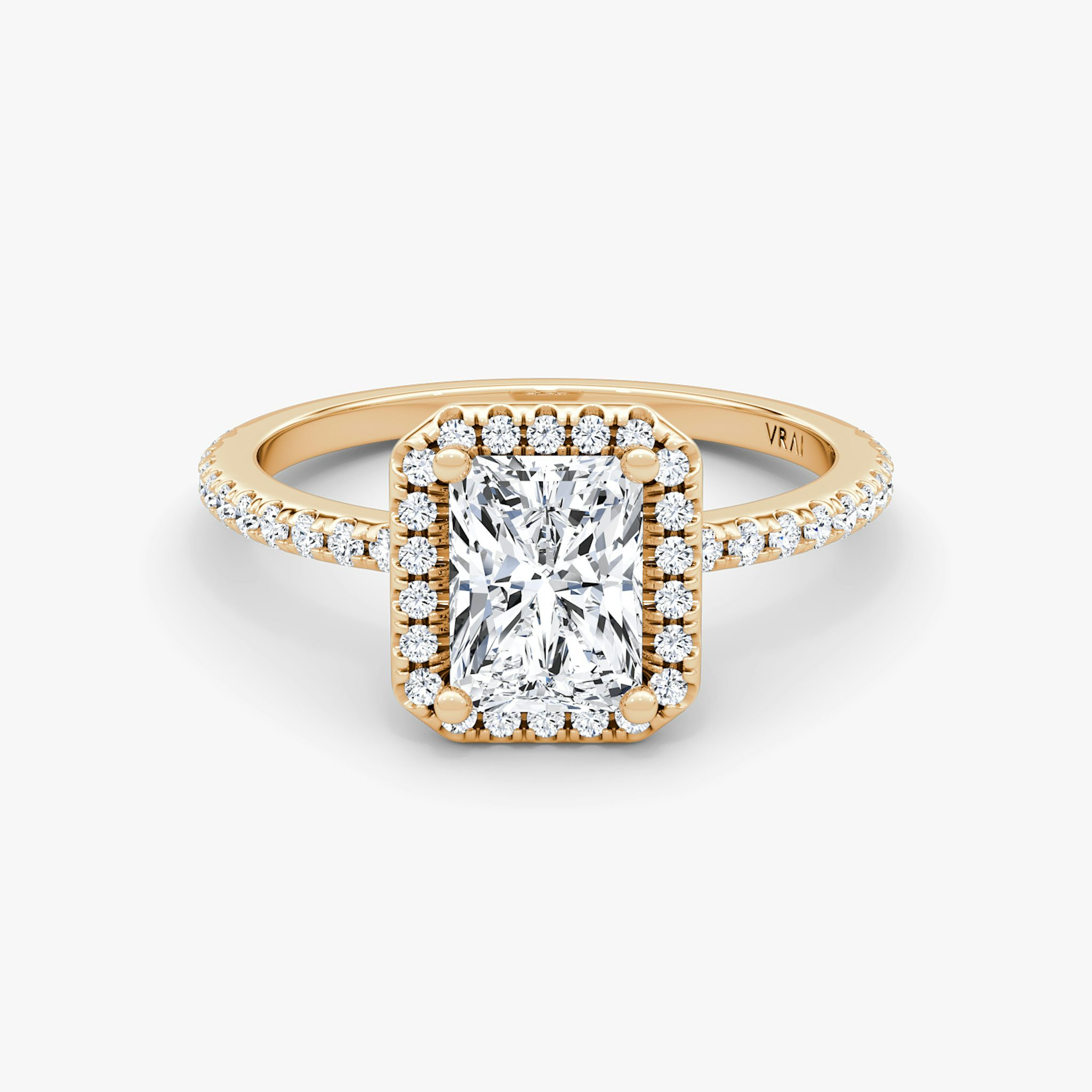 The Halo | Radiant | 14k | Rose Gold | bandAccent: Pavé | haloSize: original | diamondOrientation: vertical | caratWeight: other
