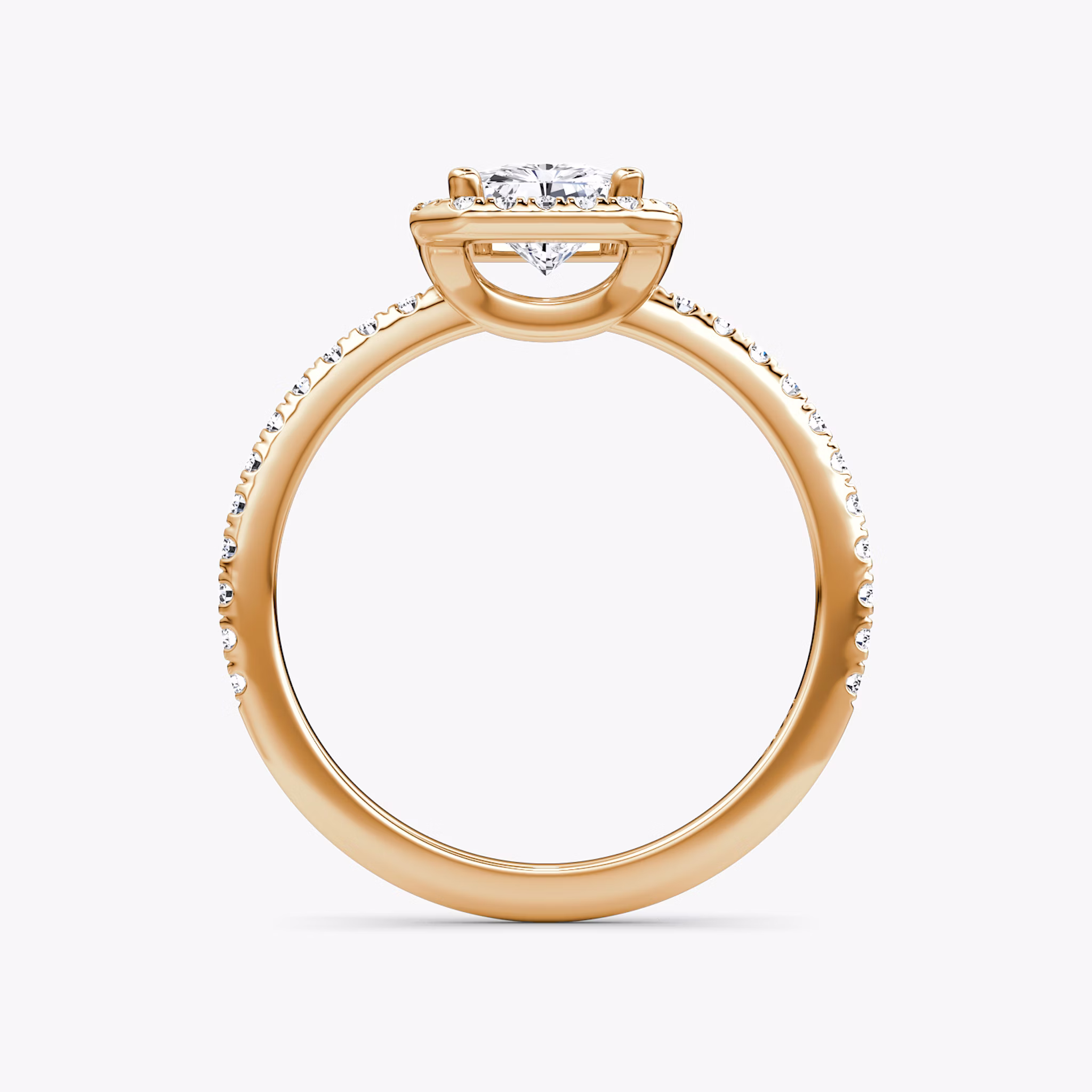 The Halo | Radiant | 14k | Rose Gold | bandAccent: Pavé | haloSize: original | diamondOrientation: vertical | caratWeight: other