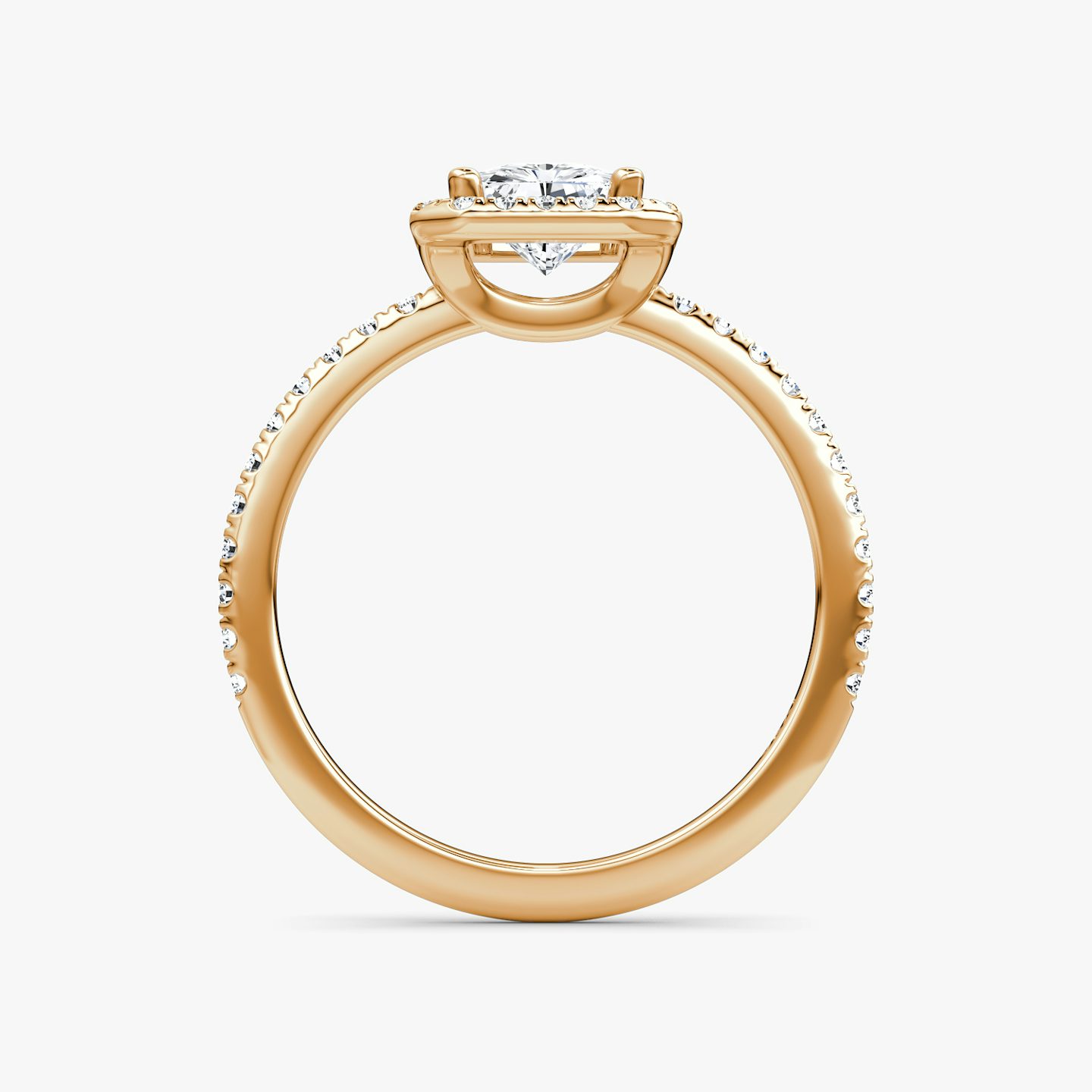 The Halo | Radiant | 14k | Rose Gold | bandAccent: Pavé | haloSize: original | diamondOrientation: vertical | caratWeight: other