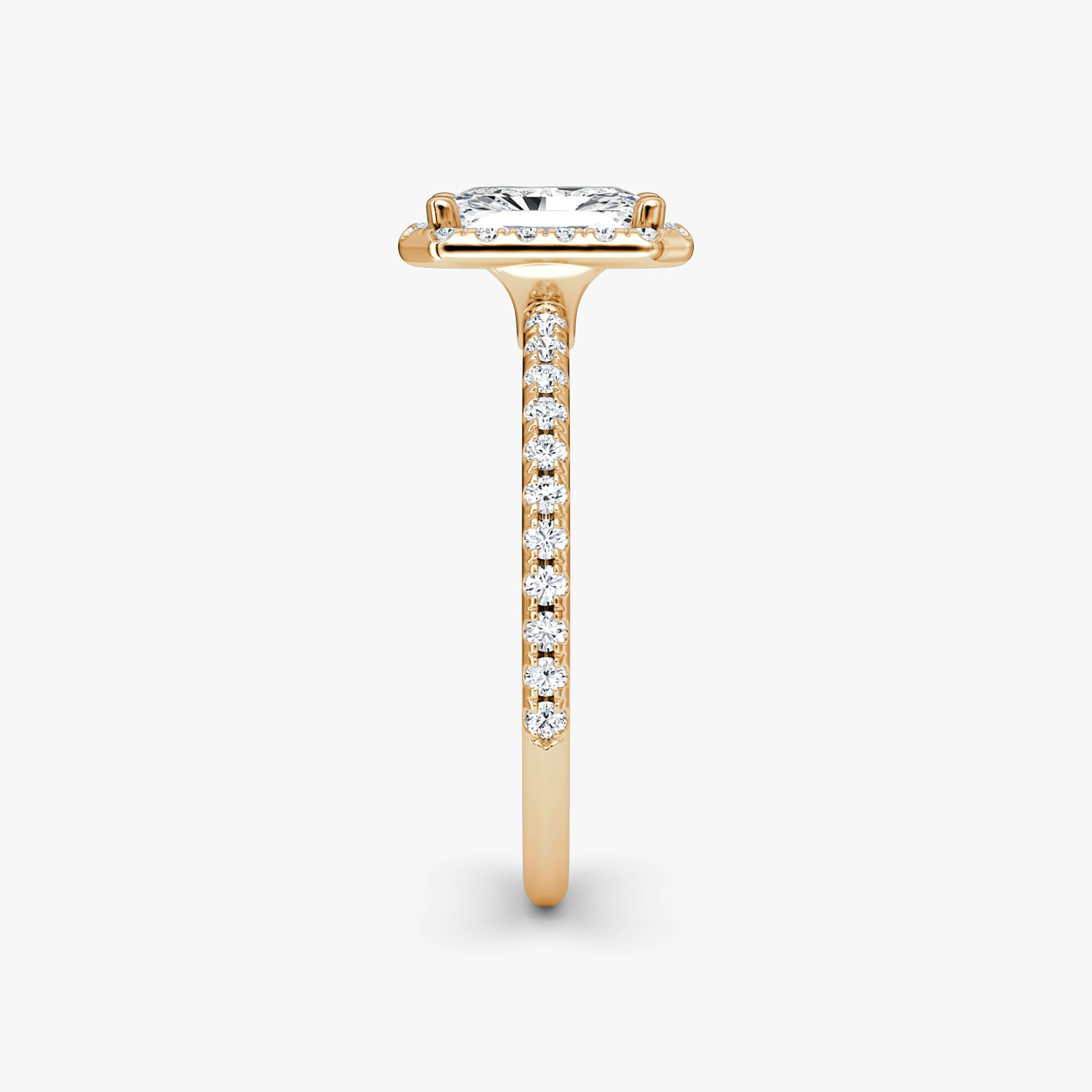 The Halo | Radiant | 14k | Rose Gold | bandAccent: Pavé | haloSize: original | diamondOrientation: vertical | caratWeight: other