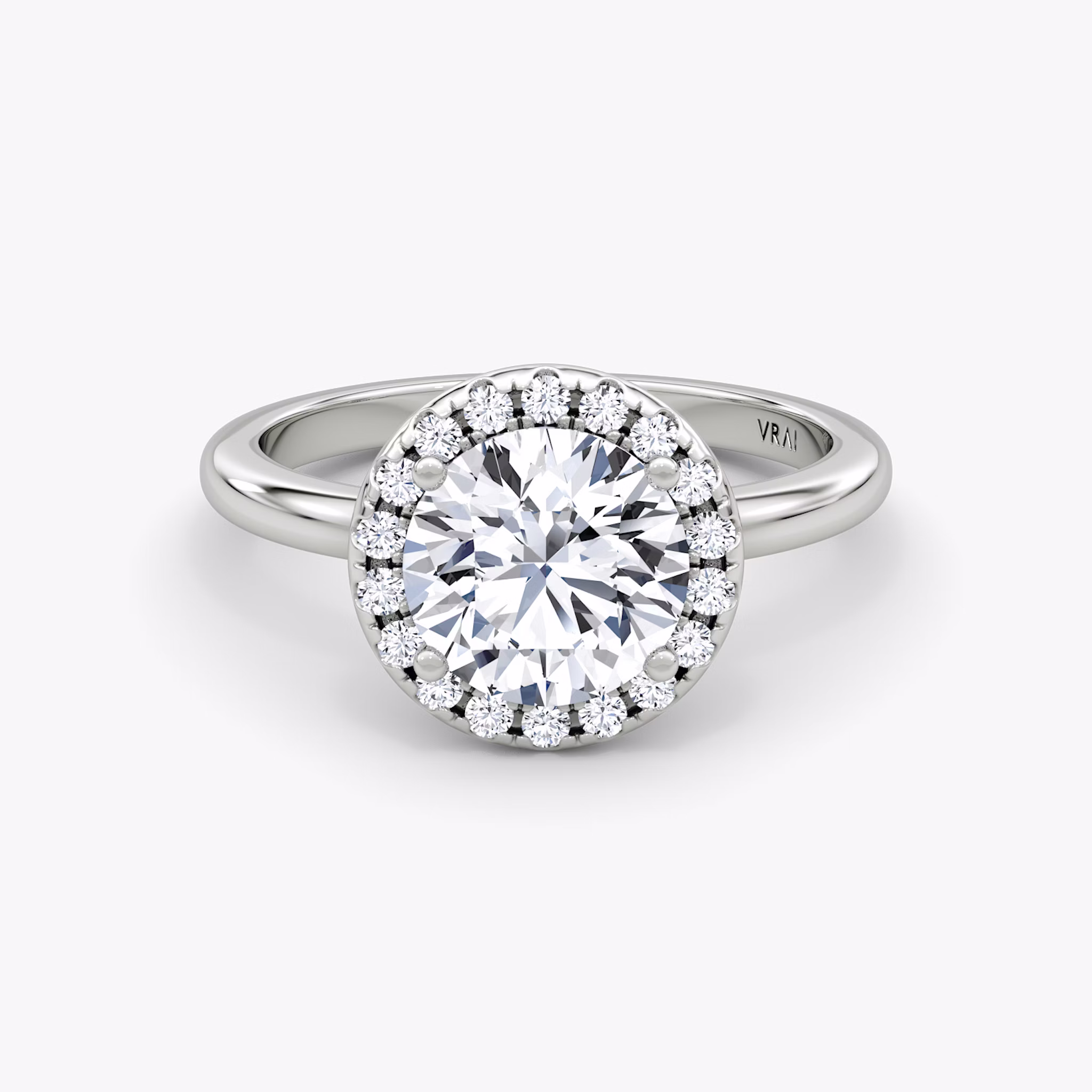 signature halo round brilliant plain white gold