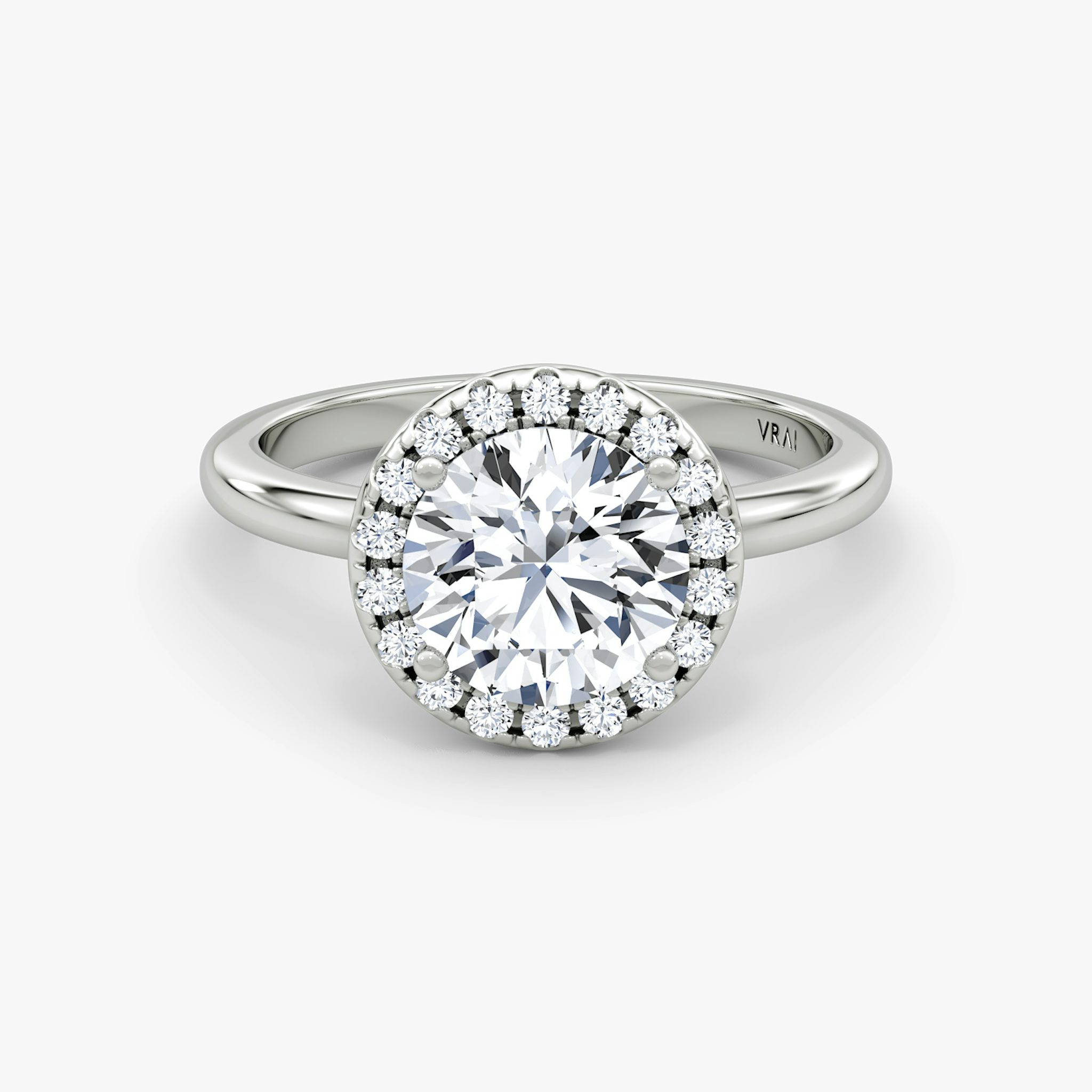 signature halo round brilliant plain white gold