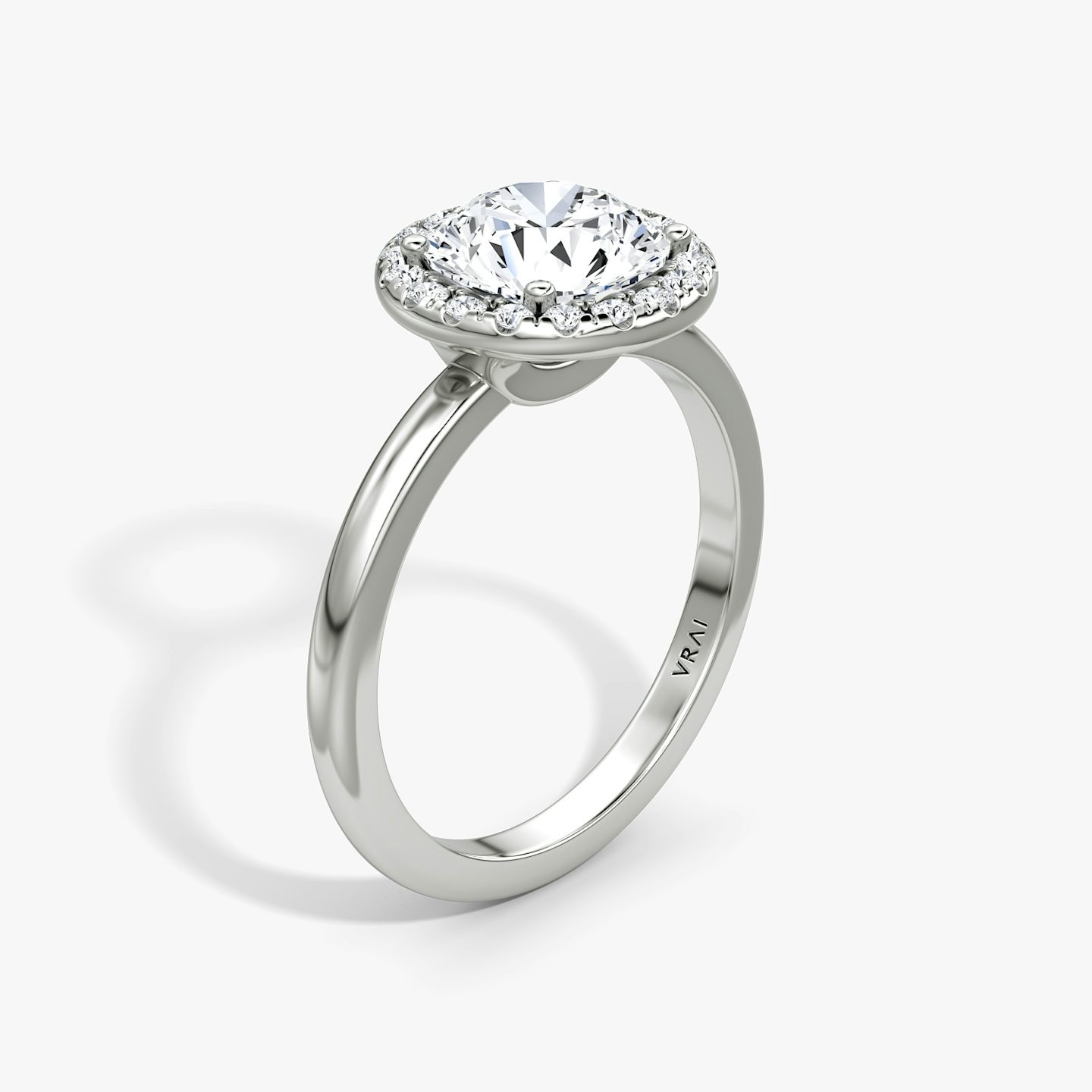 The Halo | Round Brilliant | 18k | White Gold | bandAccent: Plain | caratWeight: 1.0ct | haloSize: original | diamondOrientation: vertical