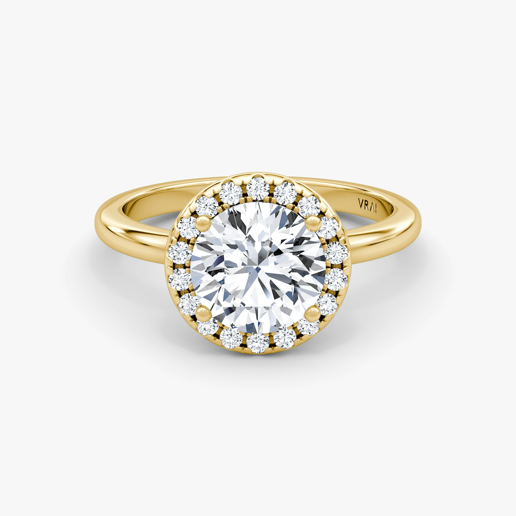 The Halo | Round Brilliant | 18k | Yellow Gold | bandAccent: Plain | caratWeight: other | haloSize: original | diamondOrientation: vertical