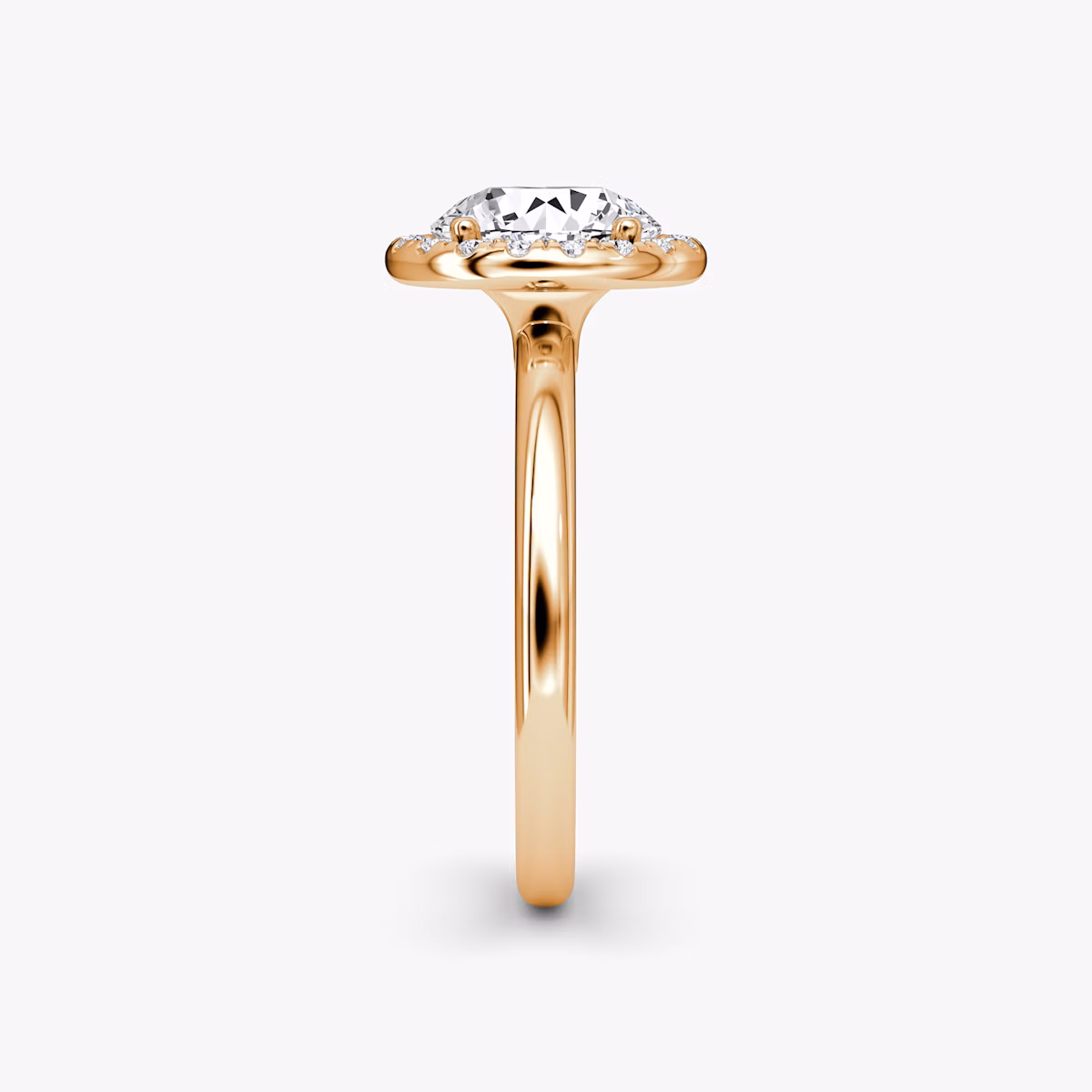 The Halo | Round Brilliant | 14k | Rose Gold | bandAccent: Plain | caratWeight: 1.5ct | haloSize: original | diamondOrientation: vertical
