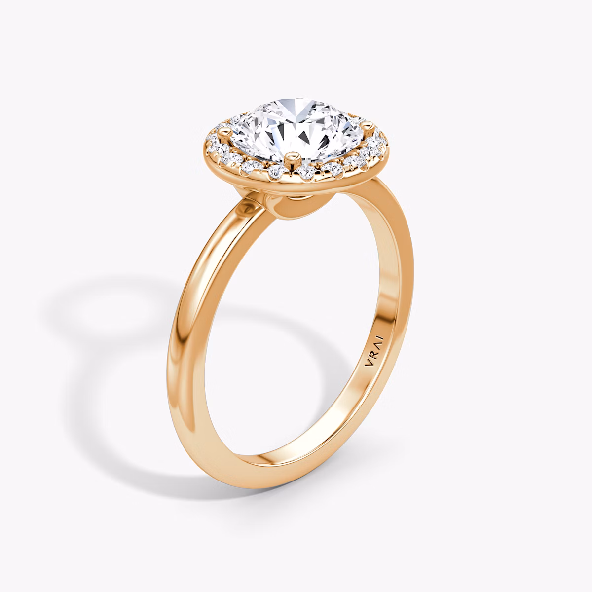The Halo | Round Brilliant | 14k | Rose Gold | bandAccent: Plain | caratWeight: 1.5ct | haloSize: original | diamondOrientation: vertical
