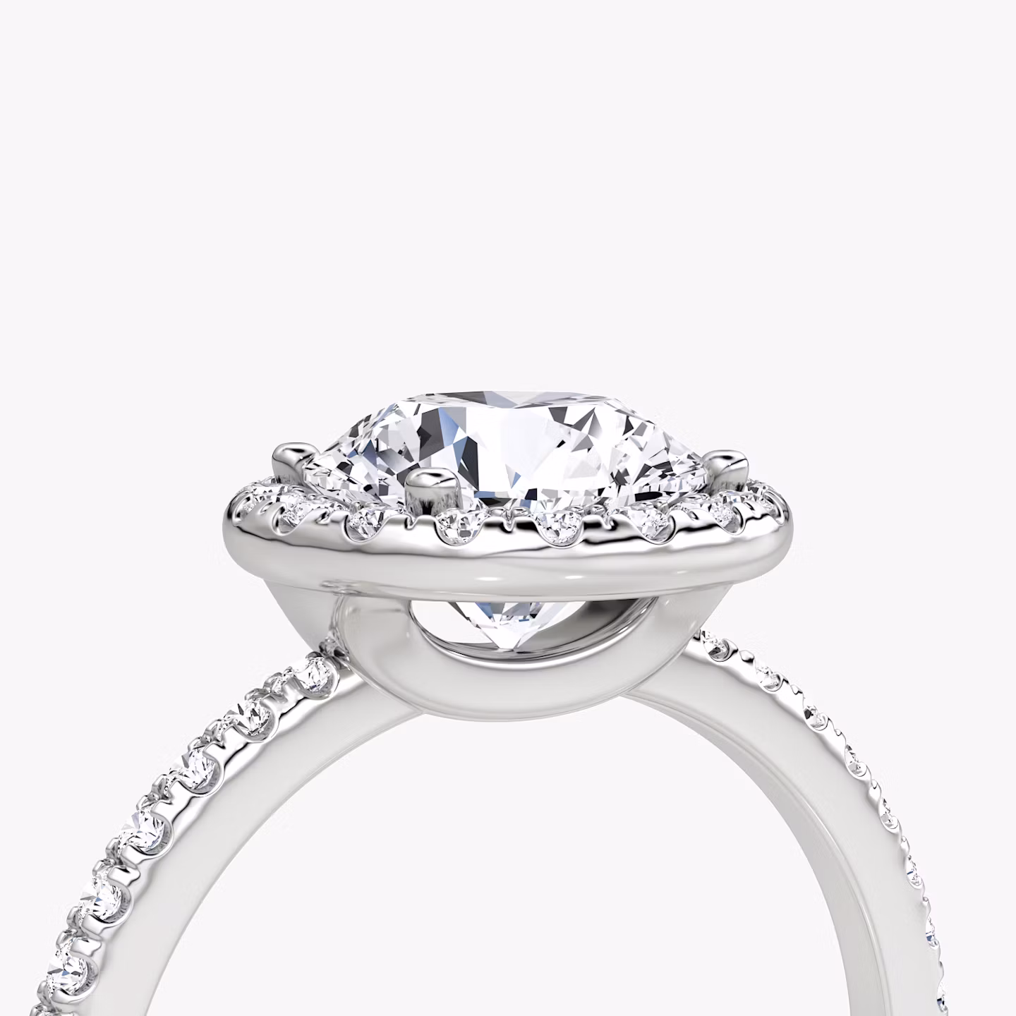 The Halo | Round Brilliant | 18k | White Gold | bandAccent: Pavé | caratWeight: 2.0ct | haloSize: original | diamondOrientation: vertical