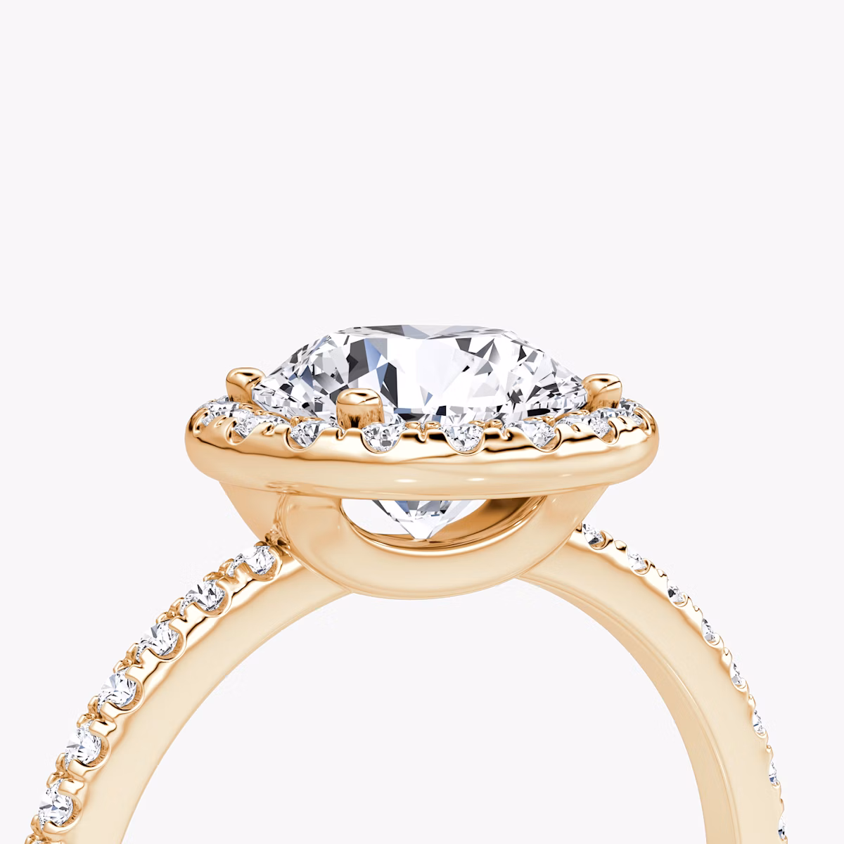 The Halo | Round Brilliant | 14k | Rose Gold | bandAccent: Pavé | caratWeight: 1.0ct | haloSize: original | diamondOrientation: vertical