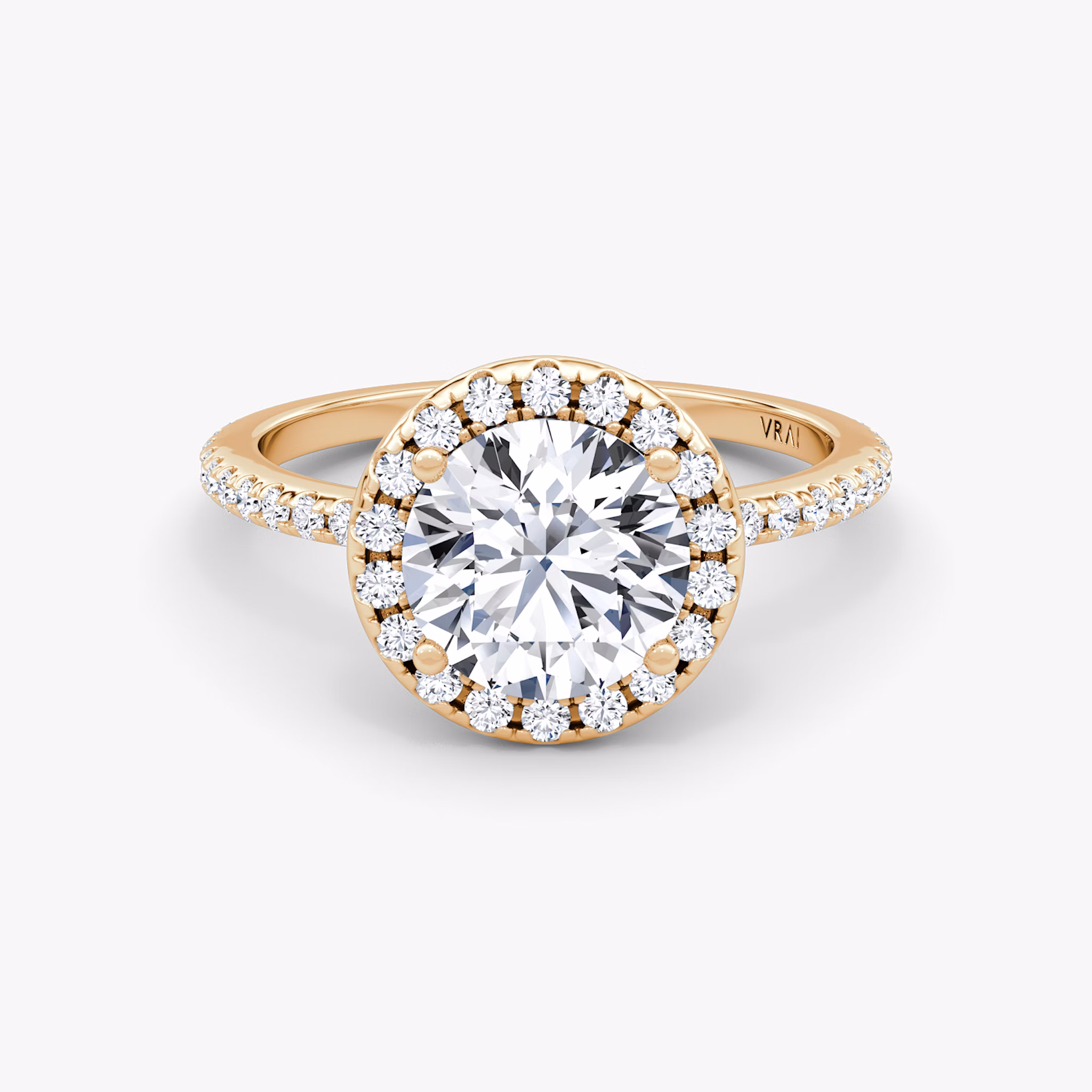 The Halo | Round Brilliant | 14k | Rose Gold | bandAccent: Pavé | caratWeight: other | haloSize: original | diamondOrientation: vertical