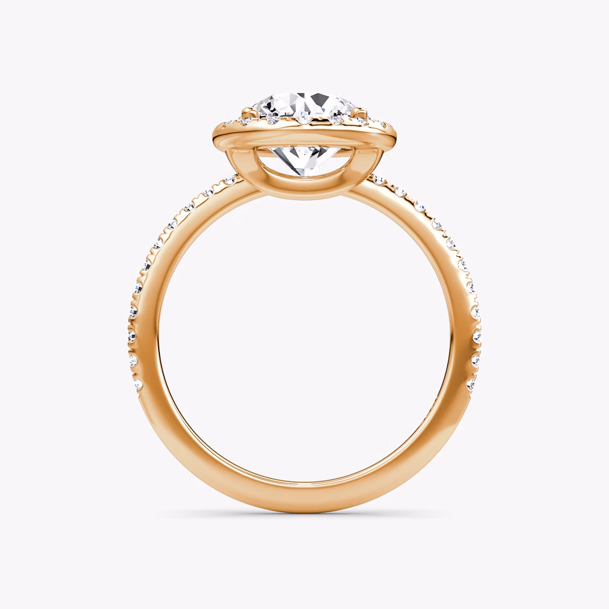 The Halo | Round Brilliant | 14k | Rose Gold | bandAccent: Pavé | caratWeight: 1.0ct | haloSize: original | diamondOrientation: vertical
