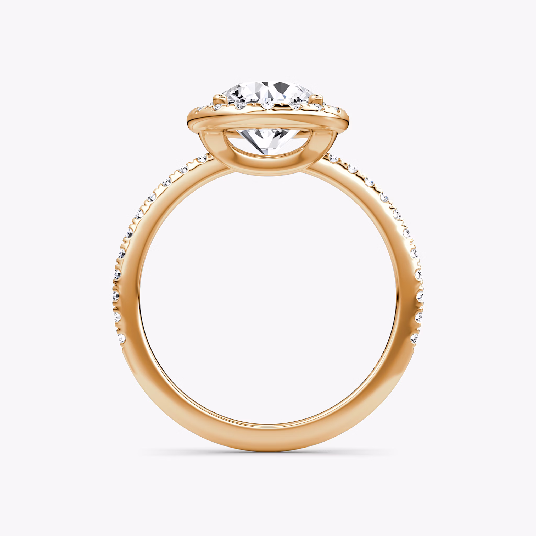 The Halo | Round Brilliant | 14k | Rose Gold | bandAccent: Pavé | caratWeight: other | haloSize: original | diamondOrientation: vertical