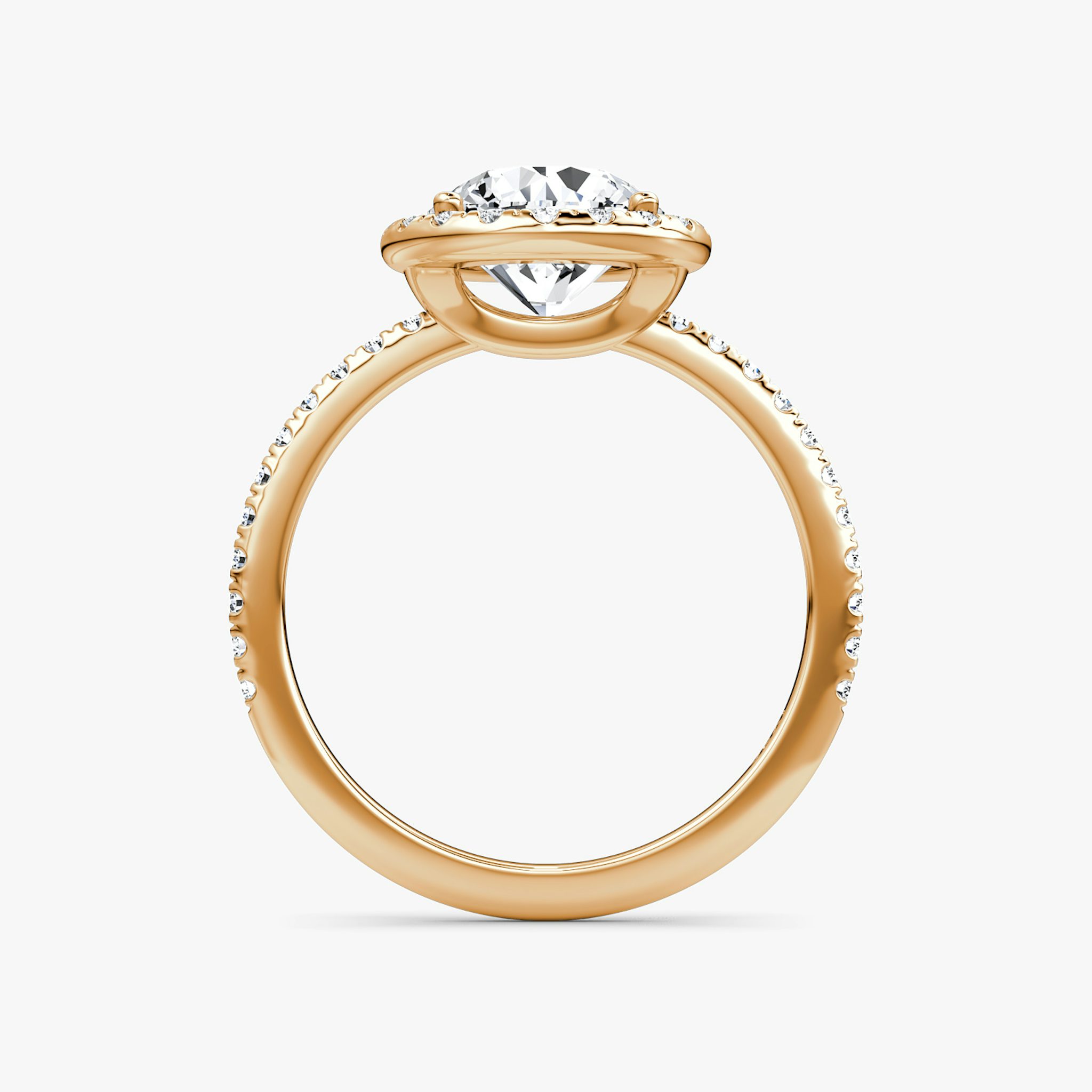 The Halo | Round Brilliant | 14k | Rose Gold | bandAccent: Pavé | caratWeight: other | haloSize: original | diamondOrientation: vertical