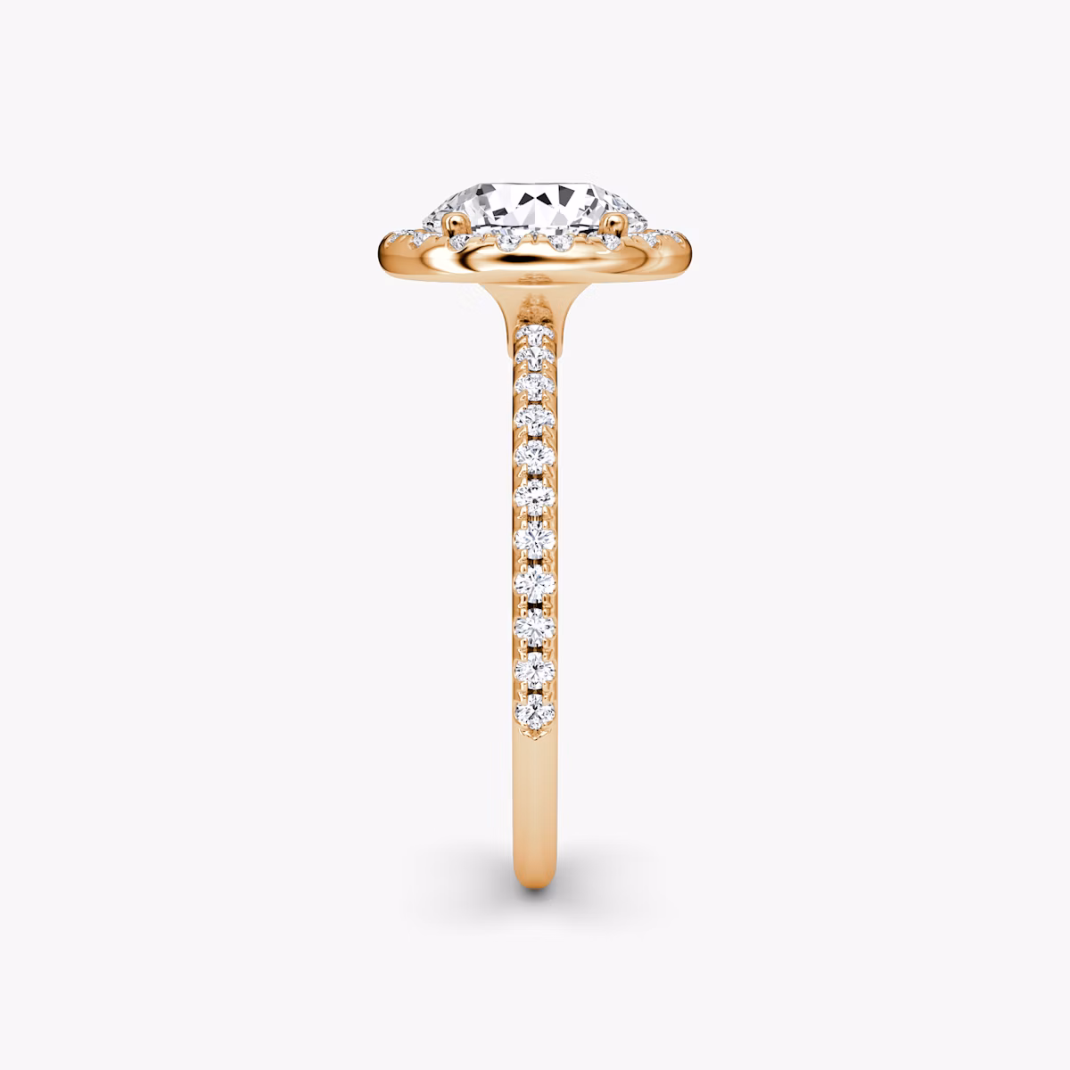 The Halo | Round Brilliant | 14k | Rose Gold | bandAccent: Pavé | caratWeight: 1.0ct | haloSize: original | diamondOrientation: vertical