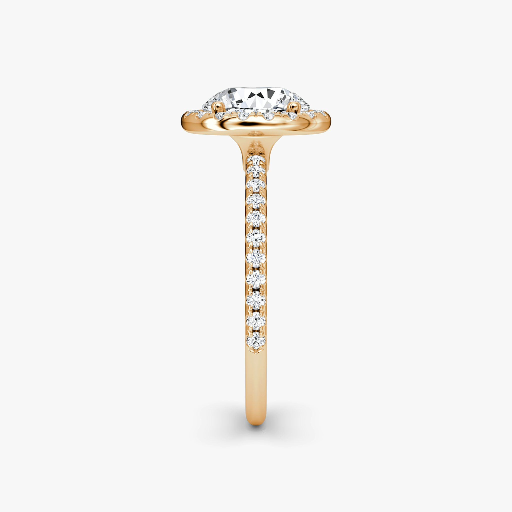 The Halo | Round Brilliant | 14k | Rose Gold | bandAccent: Pavé | caratWeight: other | haloSize: original | diamondOrientation: vertical