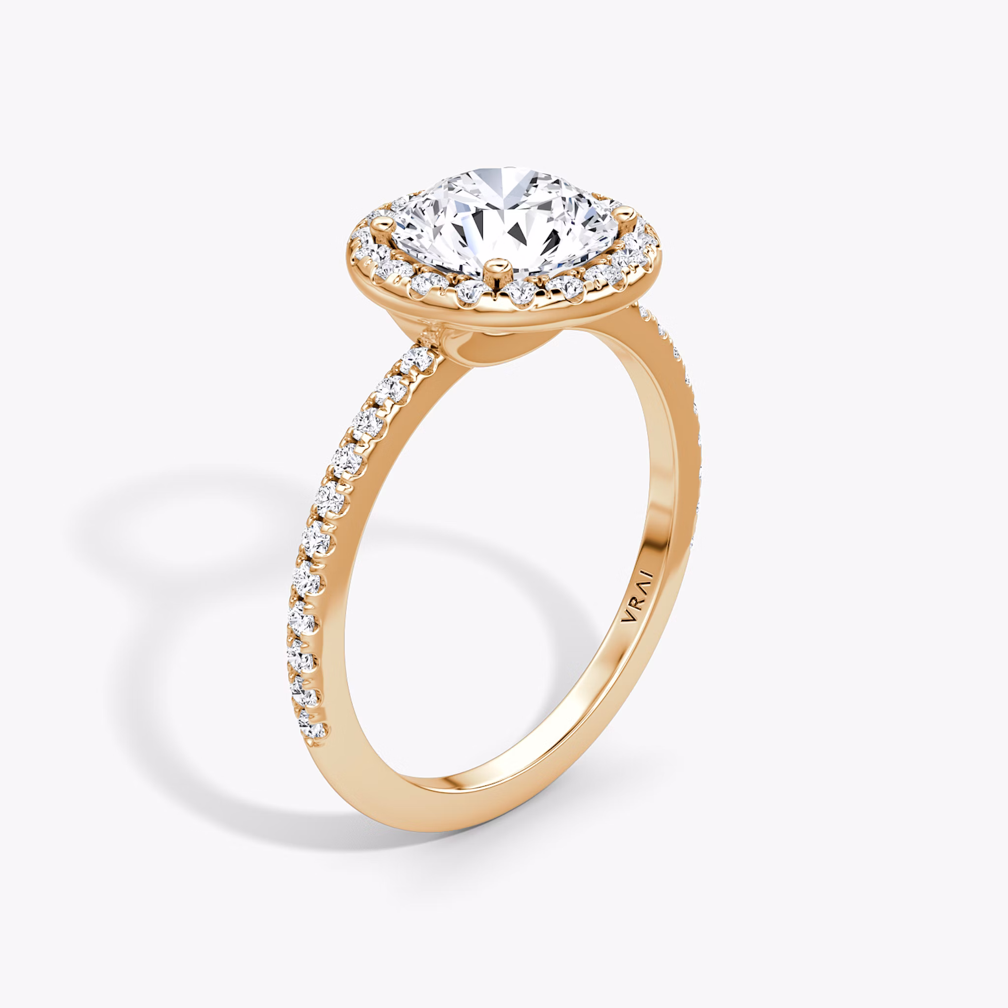 The Halo | Round Brilliant | 14k | Rose Gold | bandAccent: Pavé | caratWeight: other | haloSize: original | diamondOrientation: vertical