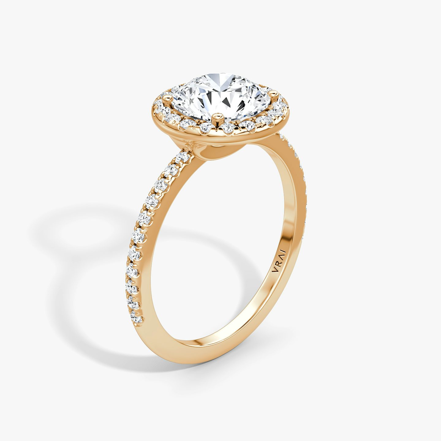 The Halo | Round Brilliant | 14k | Rose Gold | bandAccent: Pavé | caratWeight: other | haloSize: original | diamondOrientation: vertical
