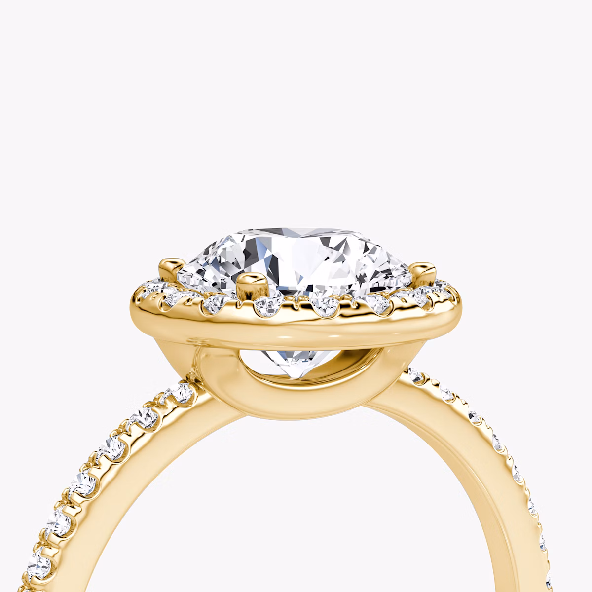 The Halo | Round Brilliant | 18k | Yellow Gold | bandAccent: Pavé | caratWeight: 1.5ct | haloSize: original | diamondOrientation: vertical