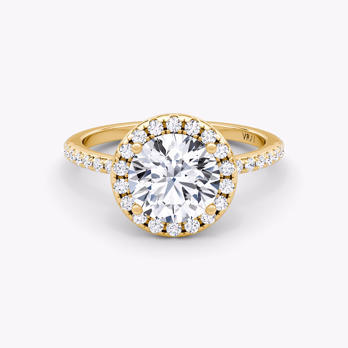 The Halo | Round Brilliant | 18k | Yellow Gold | bandAccent: Pavé | caratWeight: 1.5ct | haloSize: original | diamondOrientation: vertical