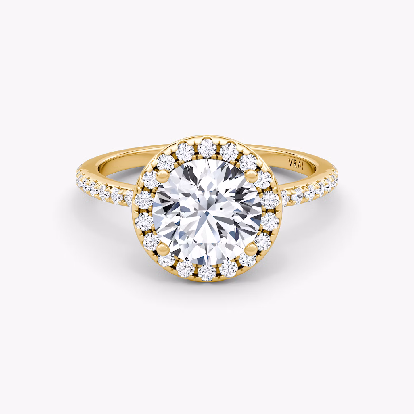 The Halo | Round Brilliant | 18k | Yellow Gold | bandAccent: Pavé | caratWeight: 1.0ct | haloSize: original | diamondOrientation: vertical