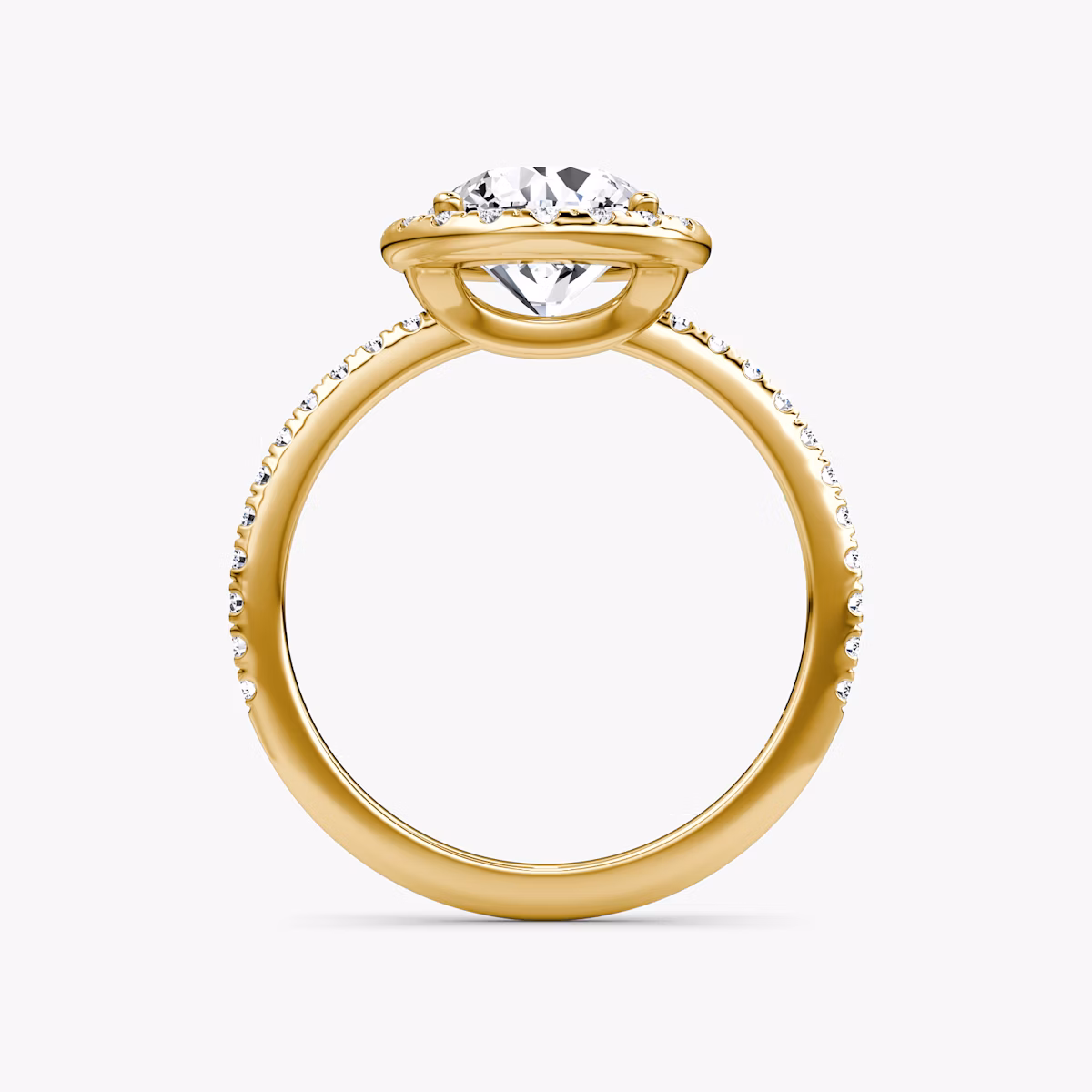 The Halo | Round Brilliant | 18k | Yellow Gold | bandAccent: Pavé | caratWeight: 1.5ct | haloSize: original | diamondOrientation: vertical