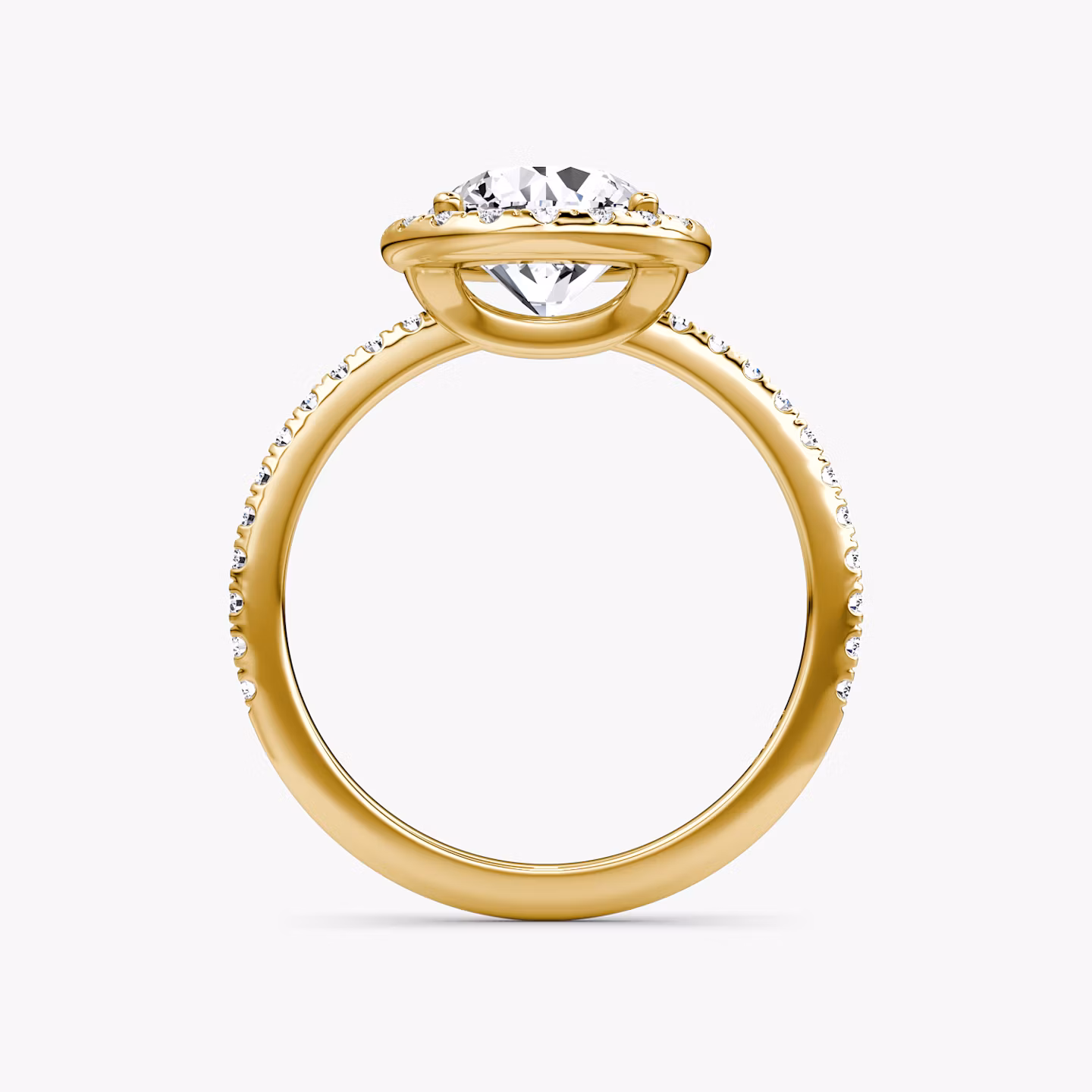The Halo | Round Brilliant | 18k | Yellow Gold | bandAccent: Pavé | caratWeight: 1.0ct | haloSize: original | diamondOrientation: vertical