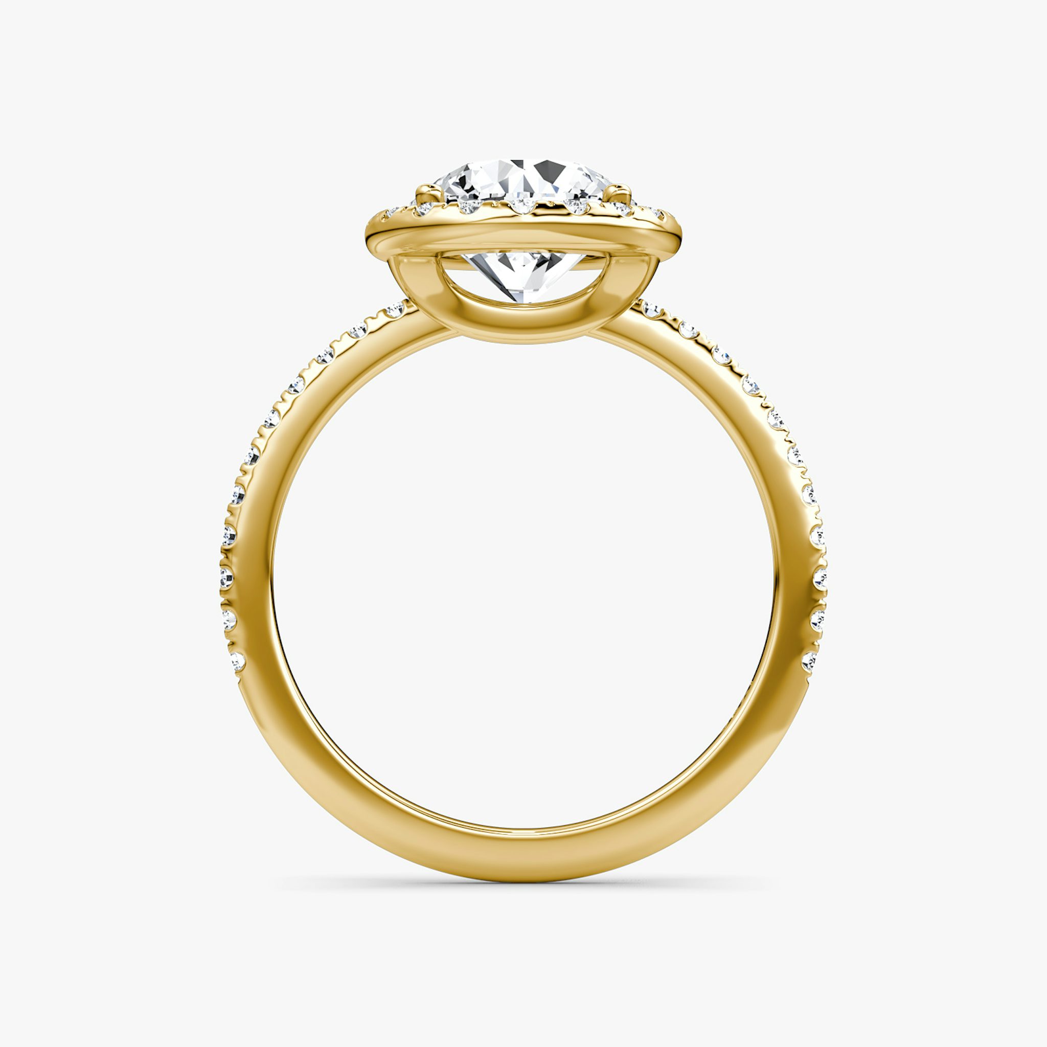 The Halo | Round Brilliant | 18k | Yellow Gold | bandAccent: Pavé | caratWeight: 2.0ct | haloSize: original | diamondOrientation: vertical