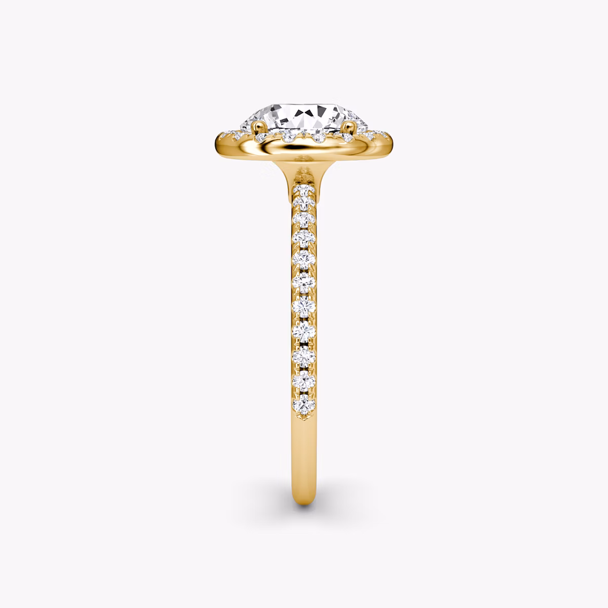 The Halo | Round Brilliant | 18k | Yellow Gold | bandAccent: Pavé | caratWeight: 1.5ct | haloSize: original | diamondOrientation: vertical