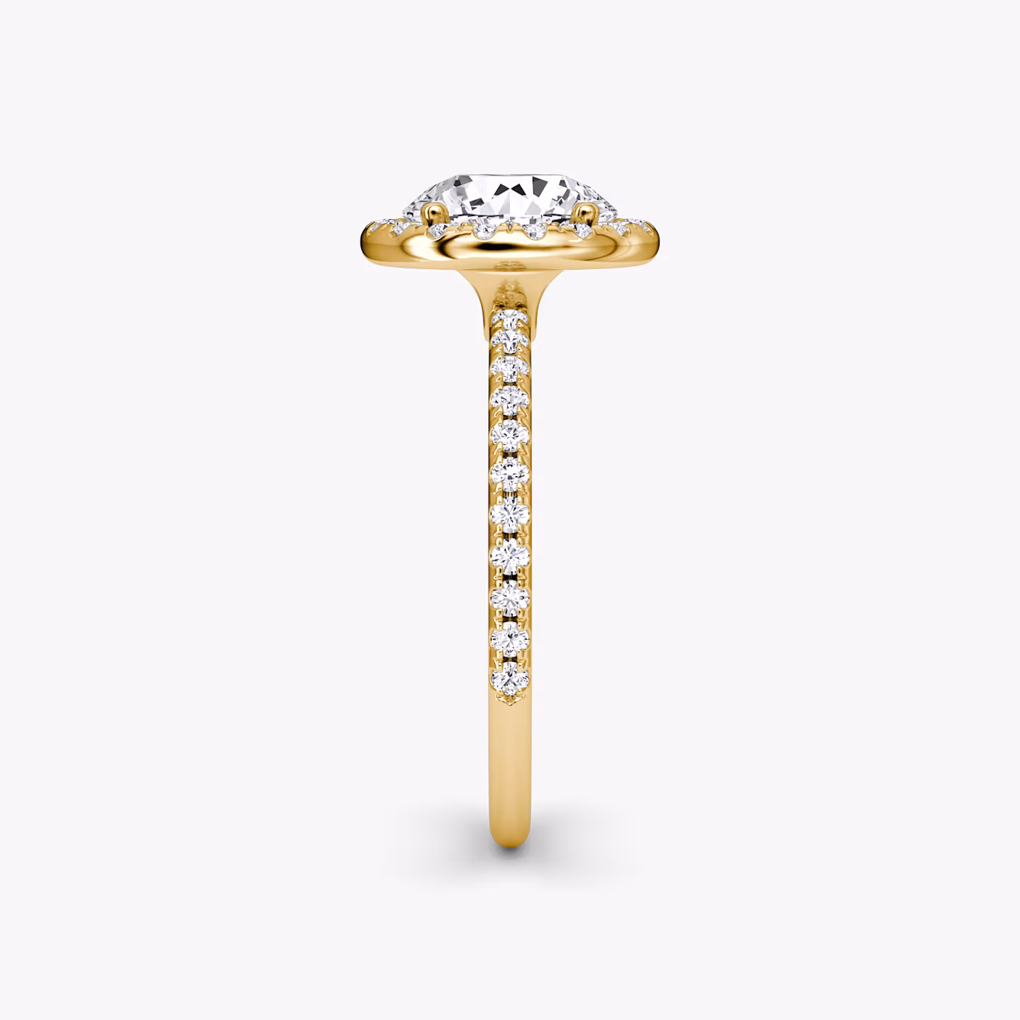 The Halo | Round Brilliant | 18k | Yellow Gold | bandAccent: Pavé | caratWeight: 1.0ct | haloSize: original | diamondOrientation: vertical