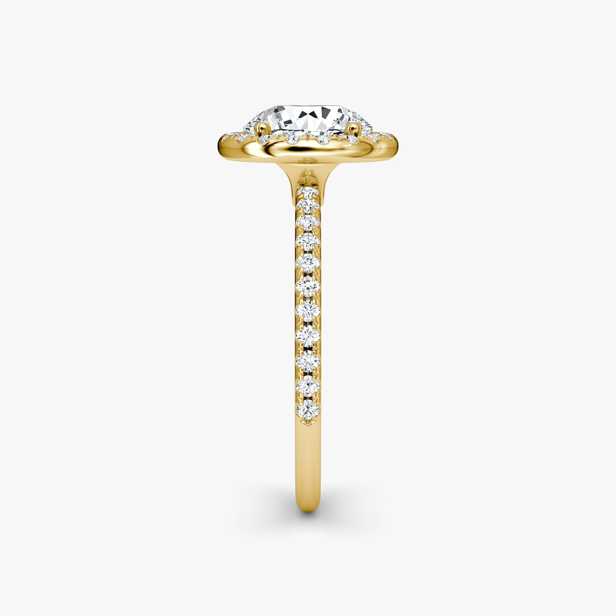 The Halo | Round Brilliant | 18k | Yellow Gold | bandAccent: Pavé | caratWeight: 2.0ct | haloSize: original | diamondOrientation: vertical