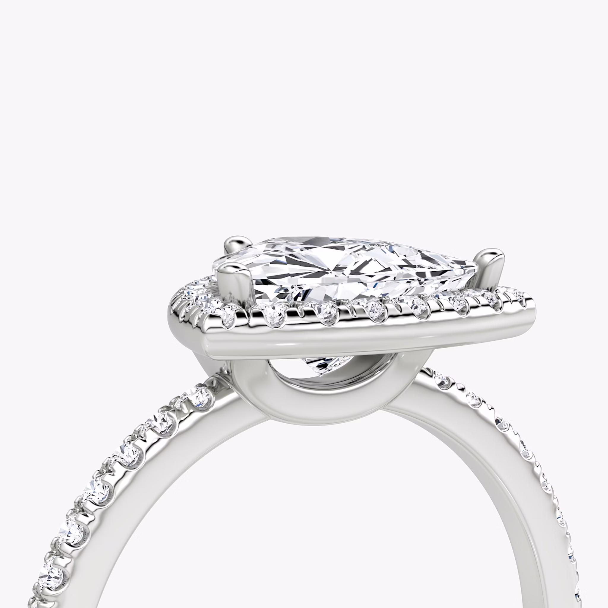 The Halo | Trillion | Platinum | bandAccent: Pavé | haloSize: original | diamondOrientation: vertical | caratWeight: other