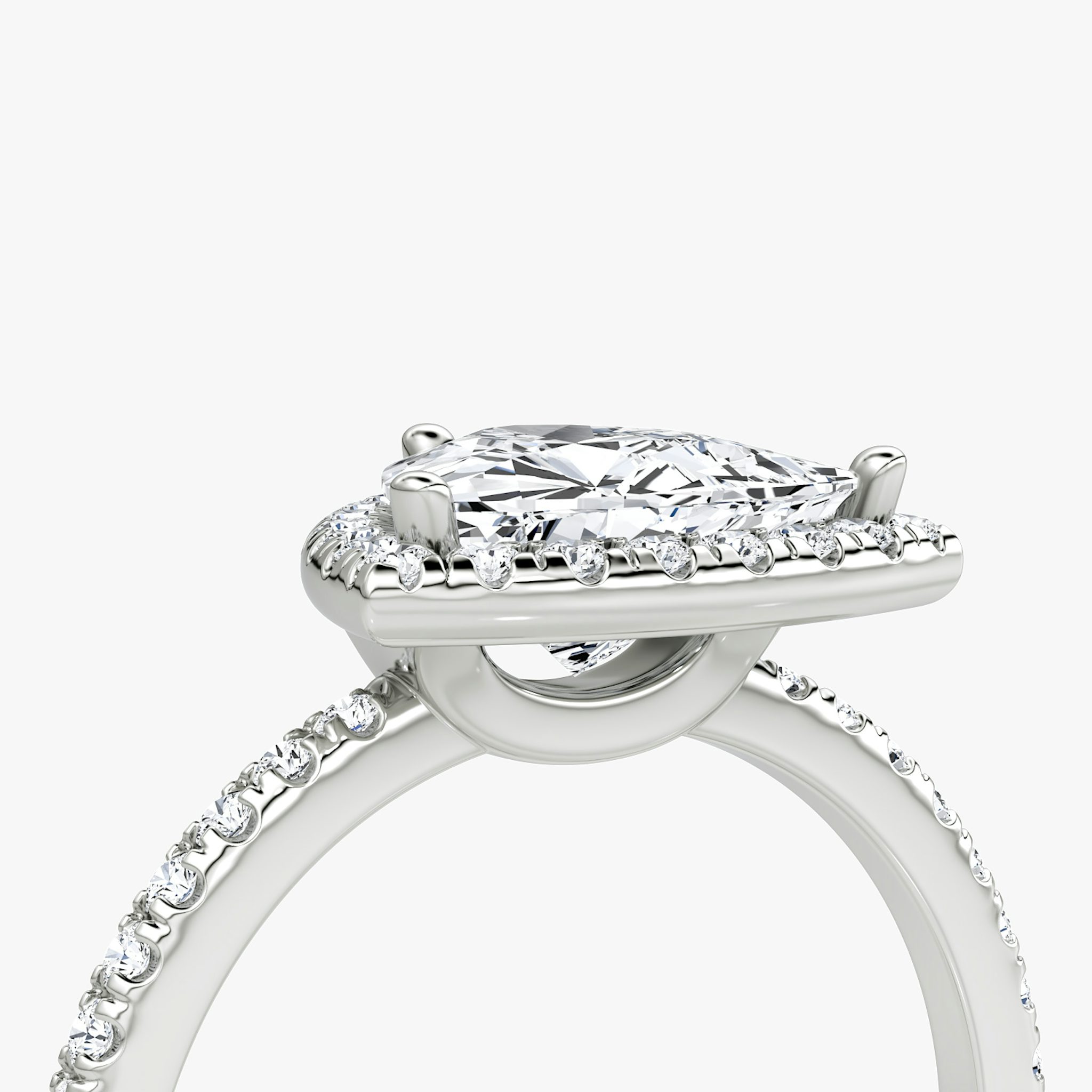 The Halo | Trillion | Platinum | bandAccent: Pavé | haloSize: original | diamondOrientation: vertical | caratWeight: other