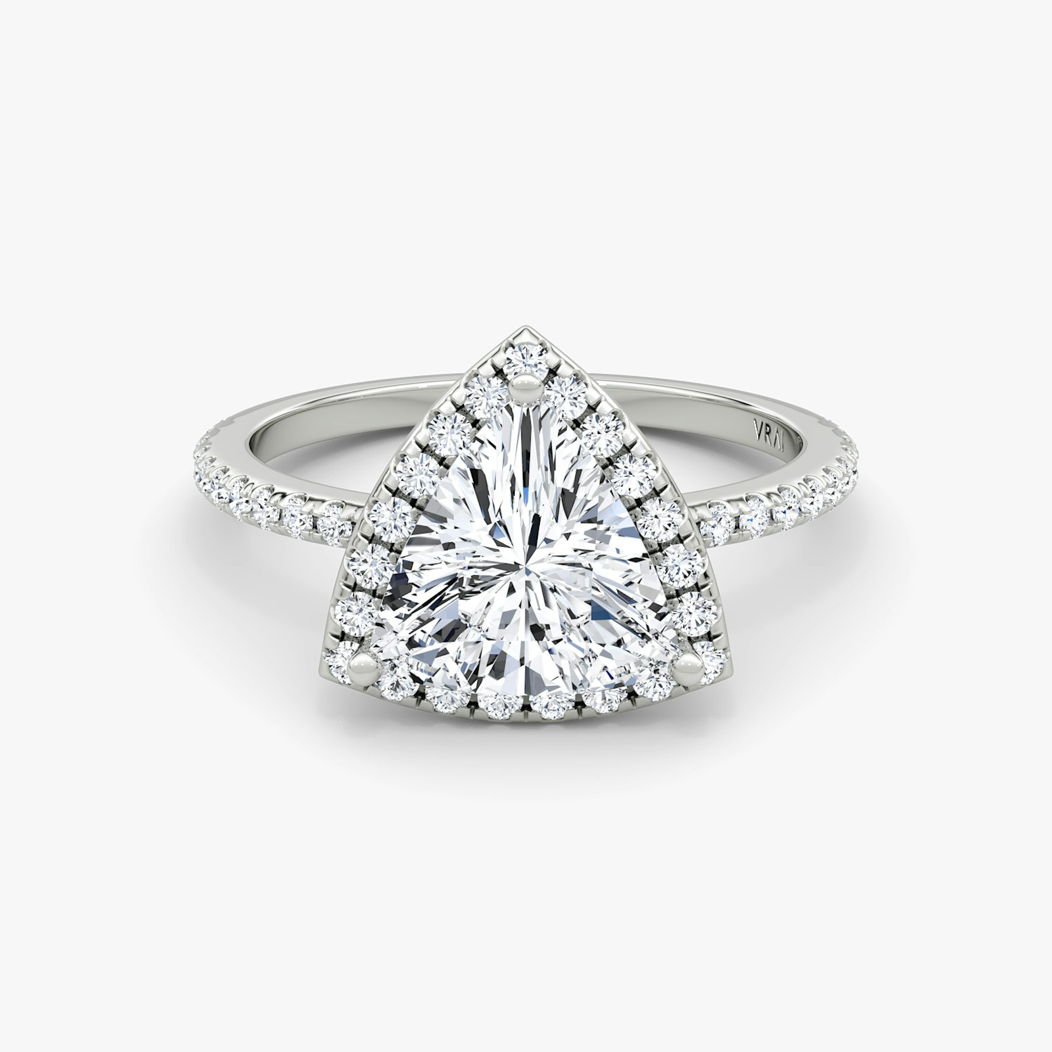 The Halo | Trillion | Platinum | bandAccent: Pavé | haloSize: original | diamondOrientation: vertical | caratWeight: other