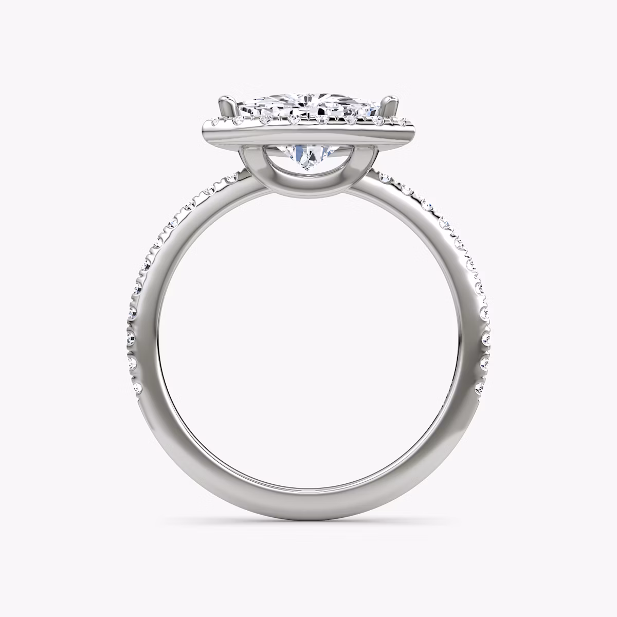 The Halo | Trillion | 18k | White Gold | bandAccent: Pavé | haloSize: original | diamondOrientation: vertical | caratWeight: other