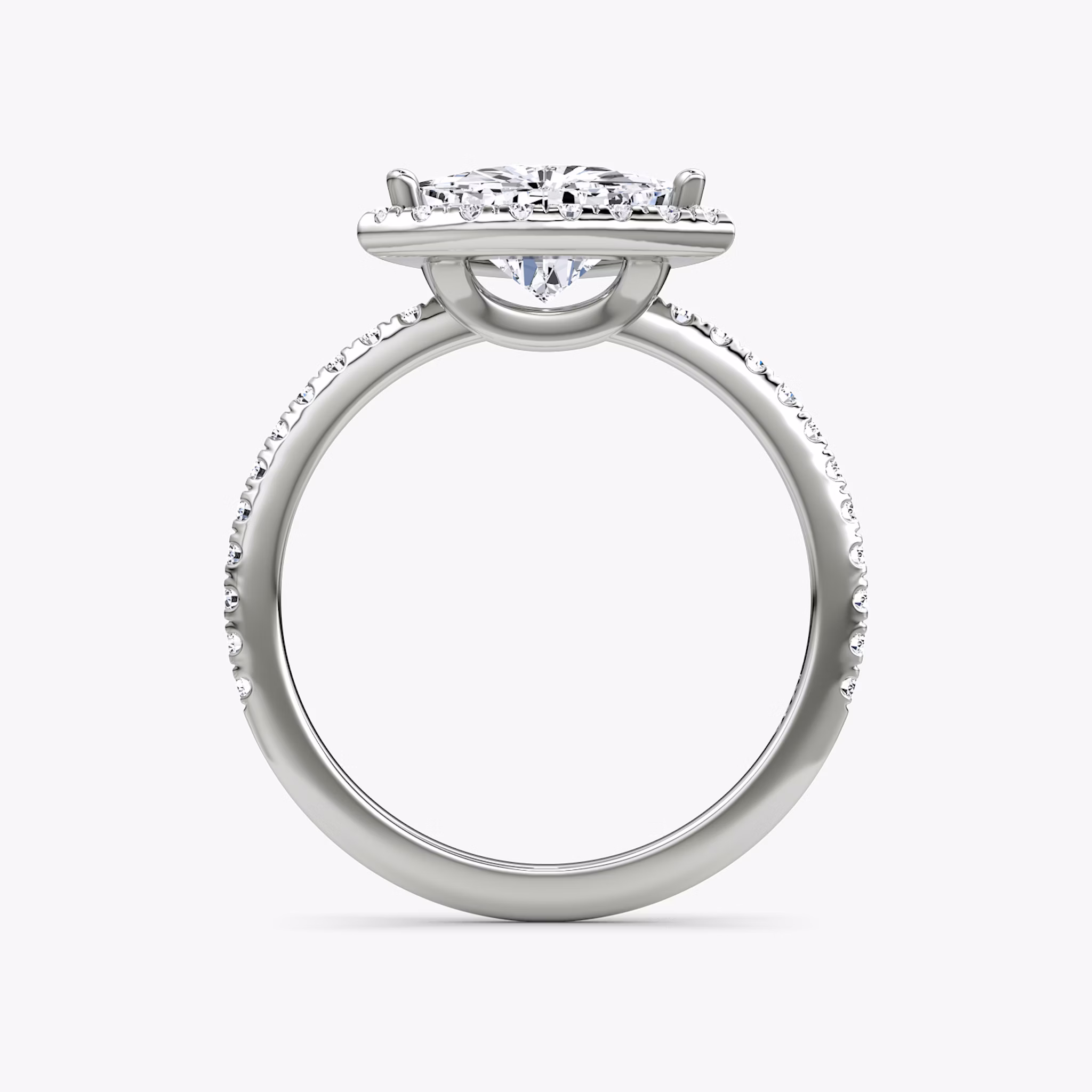 The Halo | Trillion | Platinum | bandAccent: Pavé | haloSize: original | diamondOrientation: vertical | caratWeight: other