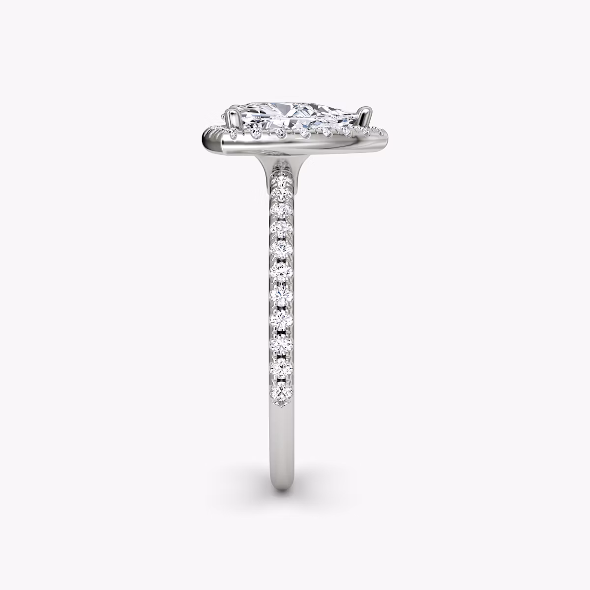 The Halo | Trillion | 18k | White Gold | bandAccent: Pavé | haloSize: original | diamondOrientation: vertical | caratWeight: other