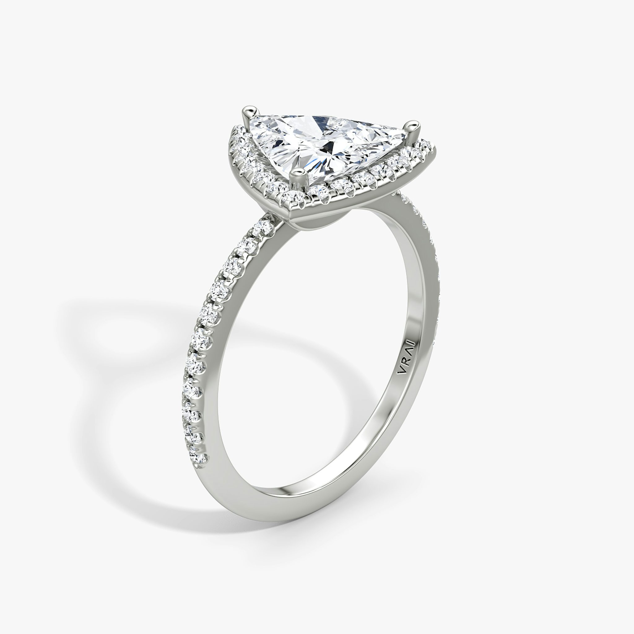 The Halo | Trillion | Platinum | bandAccent: Pavé | haloSize: original | diamondOrientation: vertical | caratWeight: other