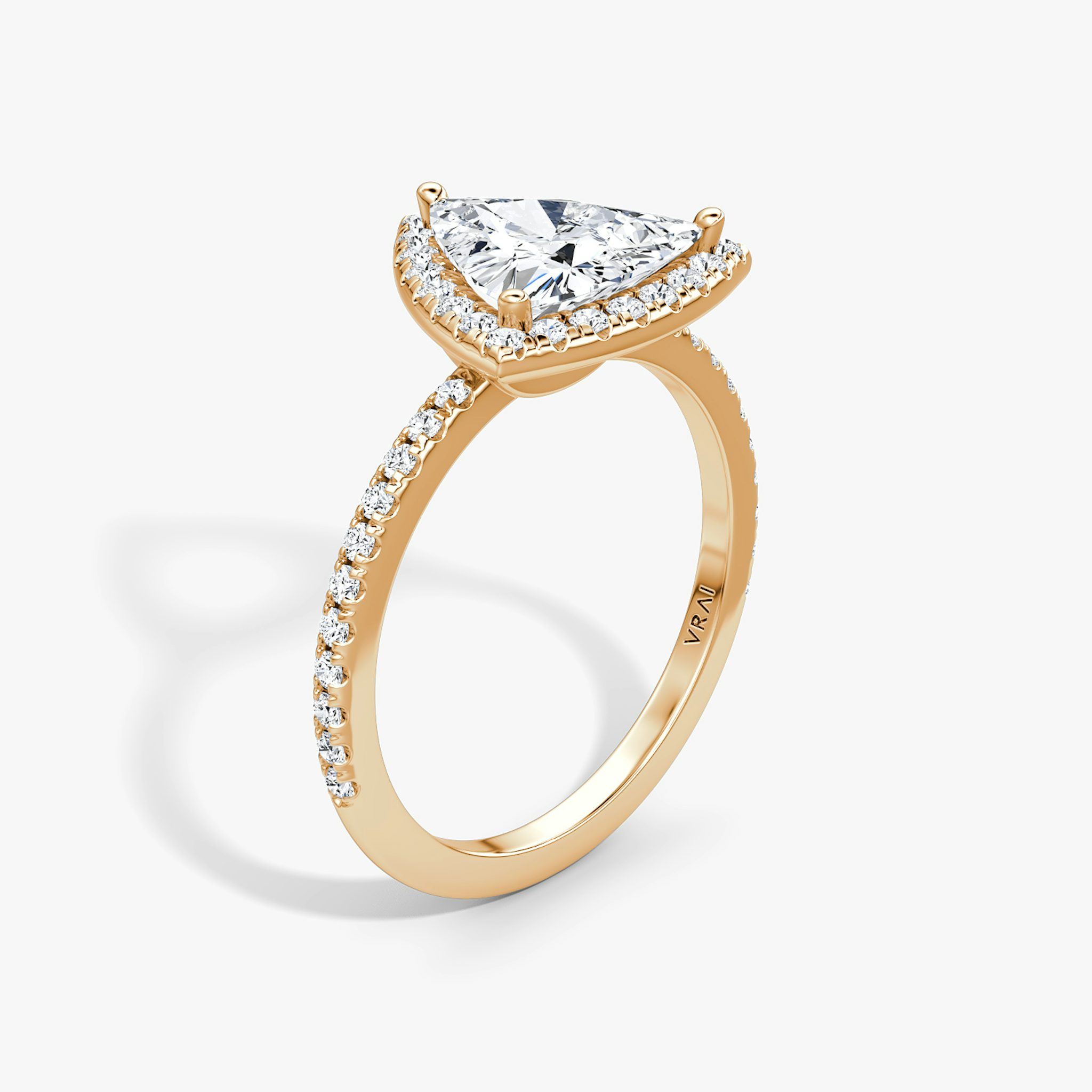 The Halo | Trillion | 14k | Rose Gold | bandAccent: Pavé | haloSize: original | diamondOrientation: vertical | caratWeight: other