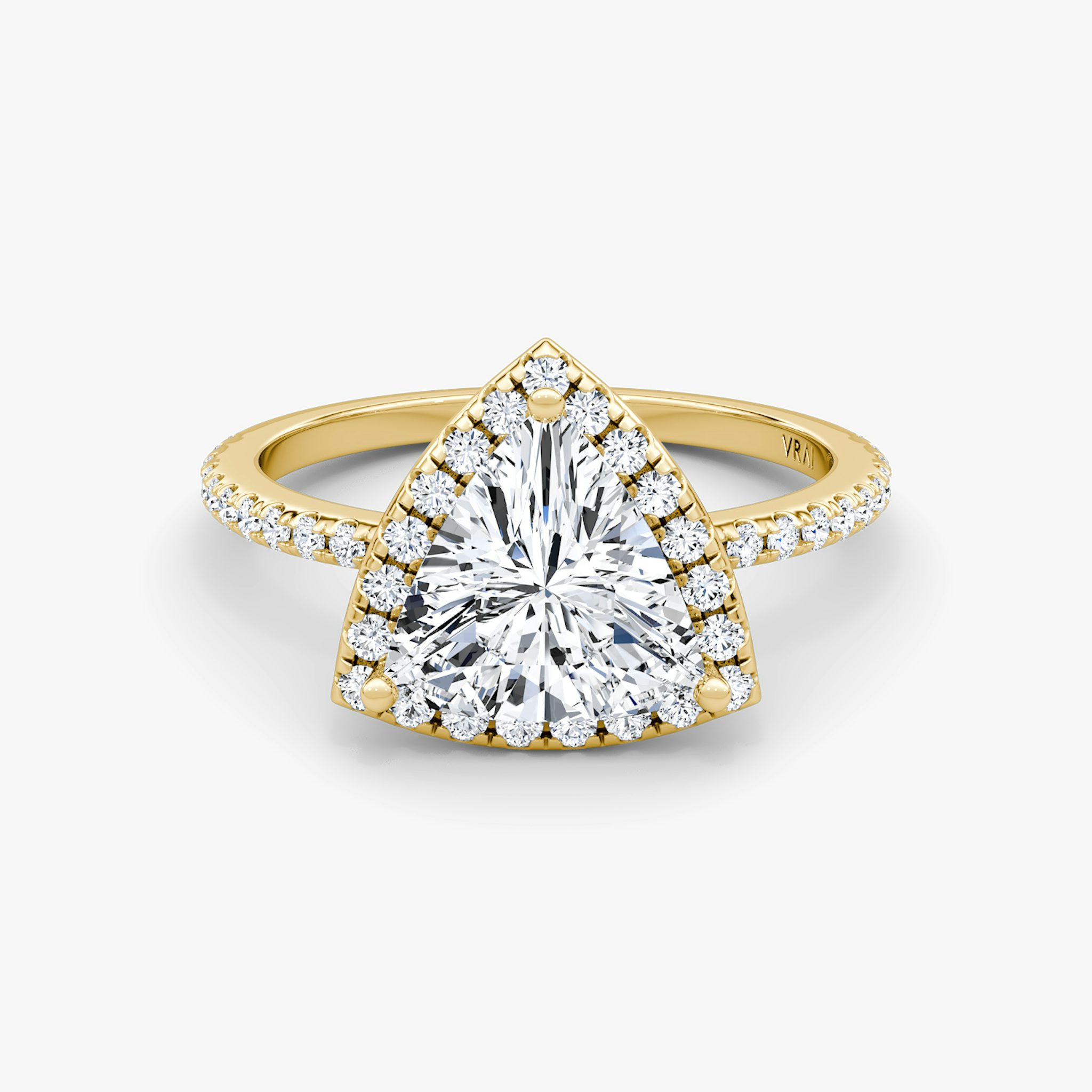 The Halo | Trillion | 18k | Yellow Gold | bandAccent: Pavé | haloSize: original | diamondOrientation: vertical | caratWeight: other
